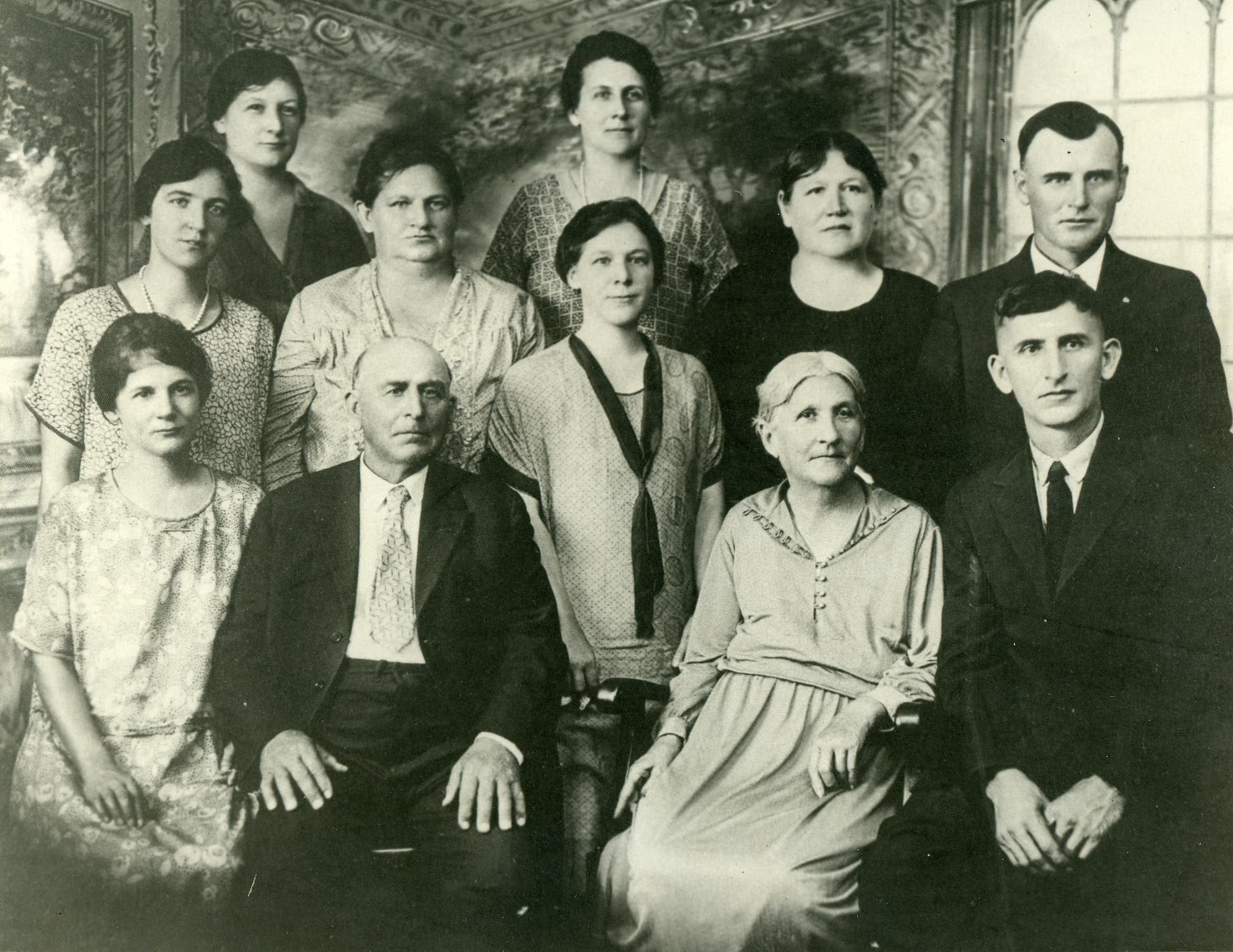 Clara Jessie Ice and Alice
 Riley (Top LTR)
 Nellie Marie Grauel, Isabel,
 Josephine Mary Roberts, Sophia
 Louisa Spillman, and William
 Cyrus (Middle LTR)
 Nora May Heyl, Anthony
 Bourassa, Julia Ogee Bourassa
 and Louis Leo (Front LTR)