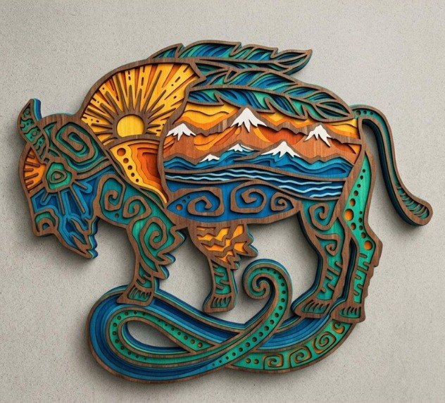 Rustic Bison Wooden Wall Art