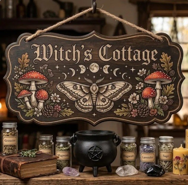 Witchy Cottage Wooden Board