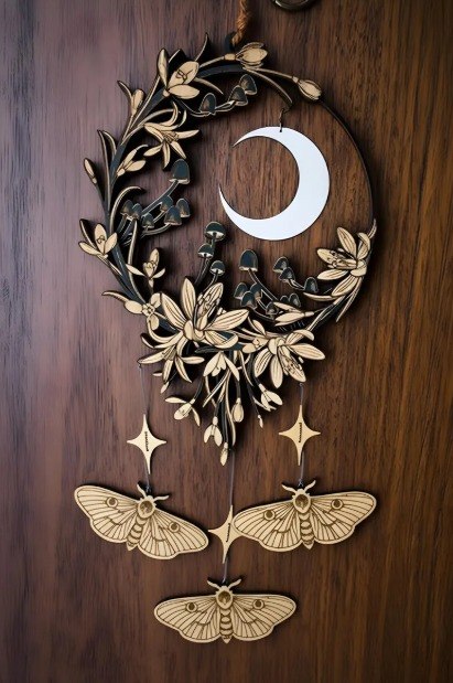 Celestial Wiccan Wooden Window Hanging