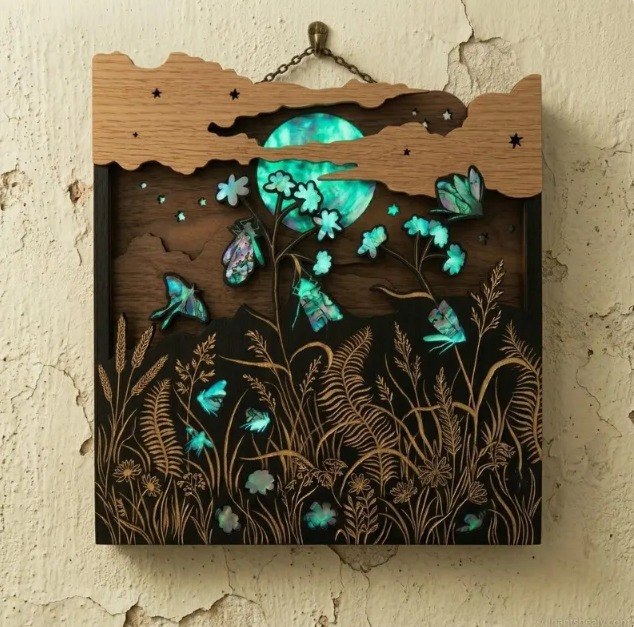 Luna Moths and Moon Celestial Wooden Wall Art