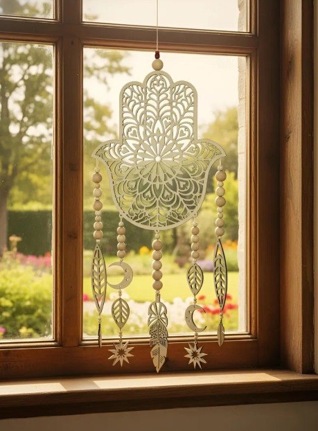 Hamsa Hand Wooden Window Hanging