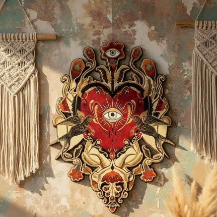 Floral Swallow Heart Wooden Sign