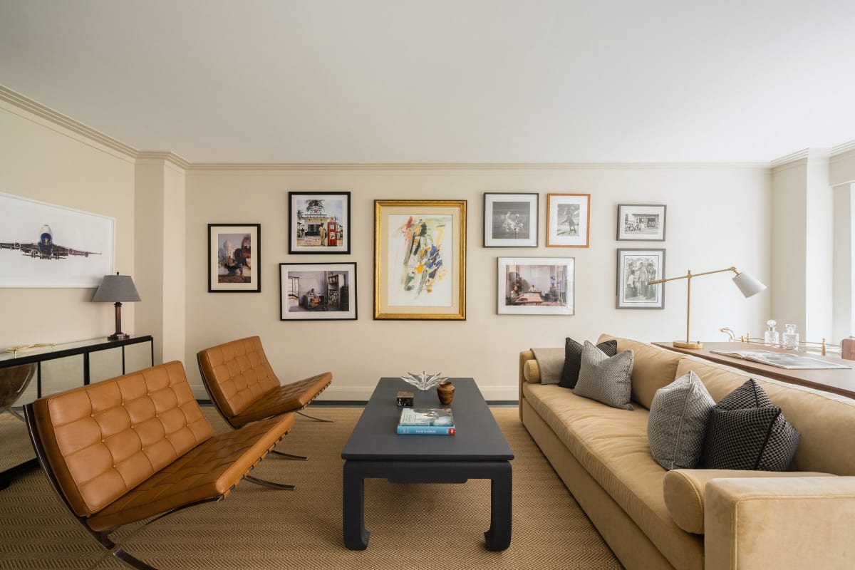 The living room, seating and gallery wall