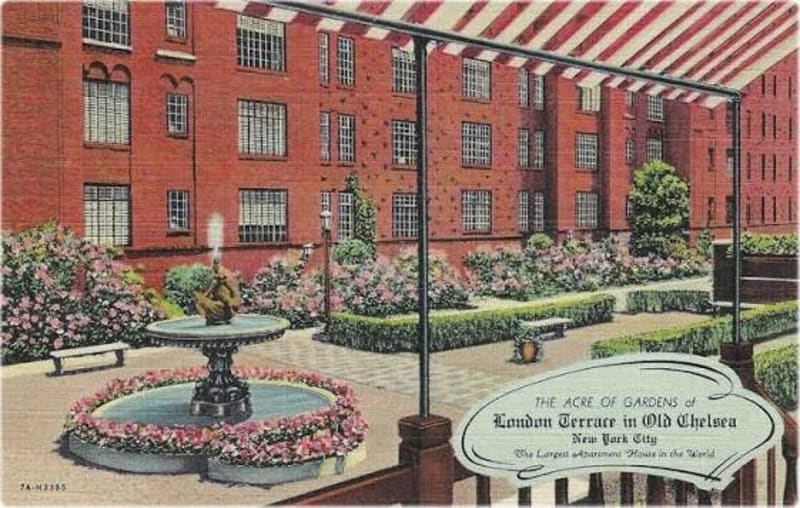 A 1930s postcard of the acre of gardens at London Terrace