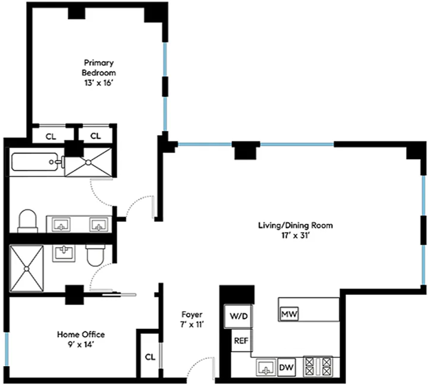 Current layout: 1BR + Study