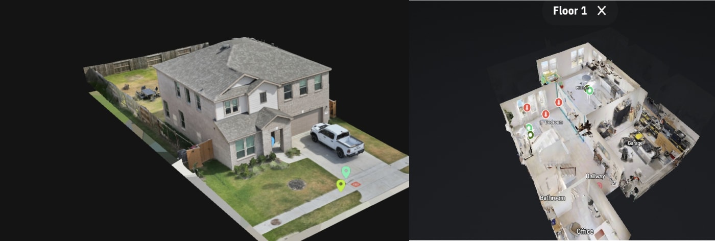 Combined interior and exterior 3D documentation of existing site conditions