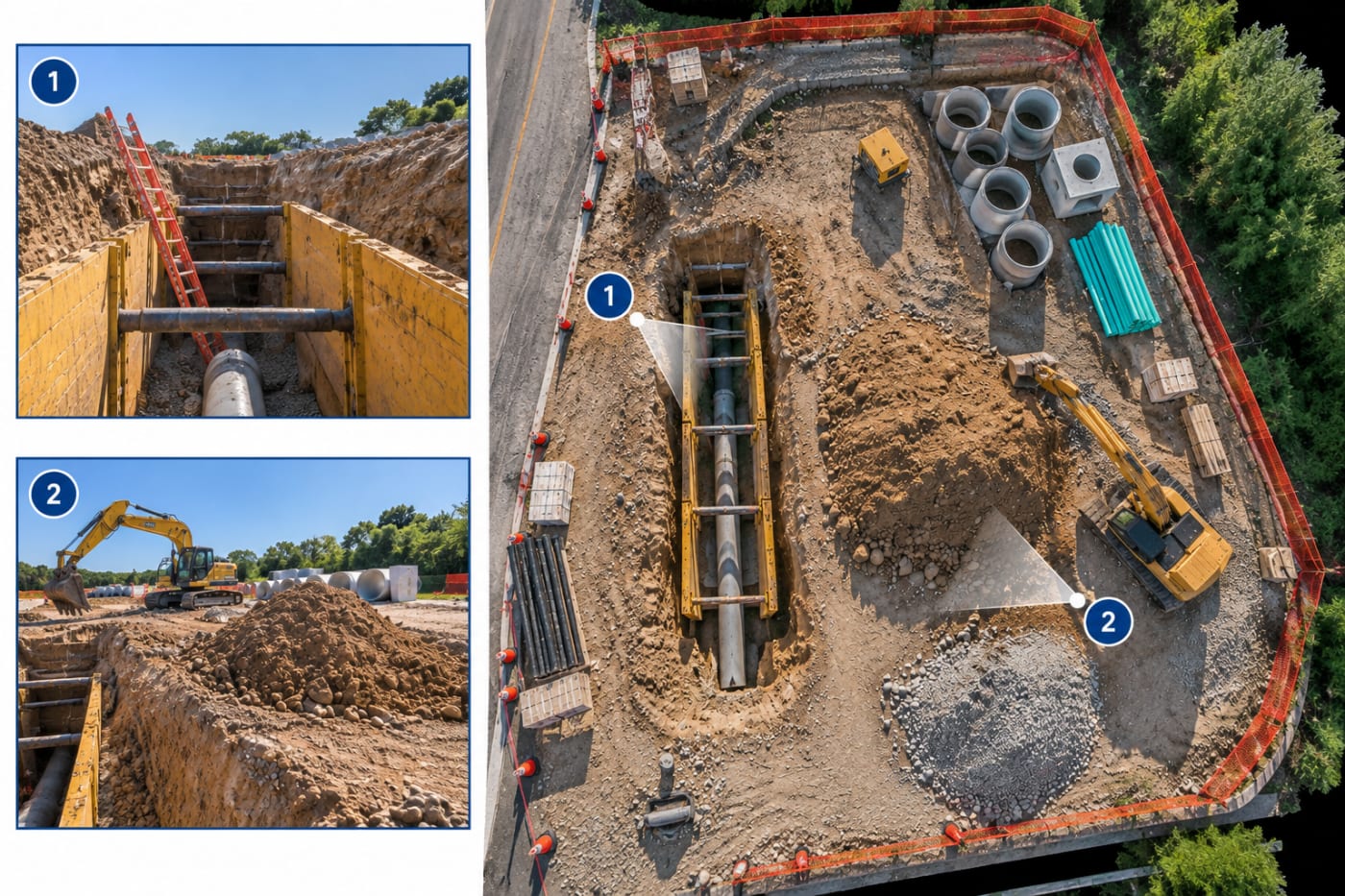 Comparison between isolated trench photographs and an orthomosaic showing where the photographs were captured.