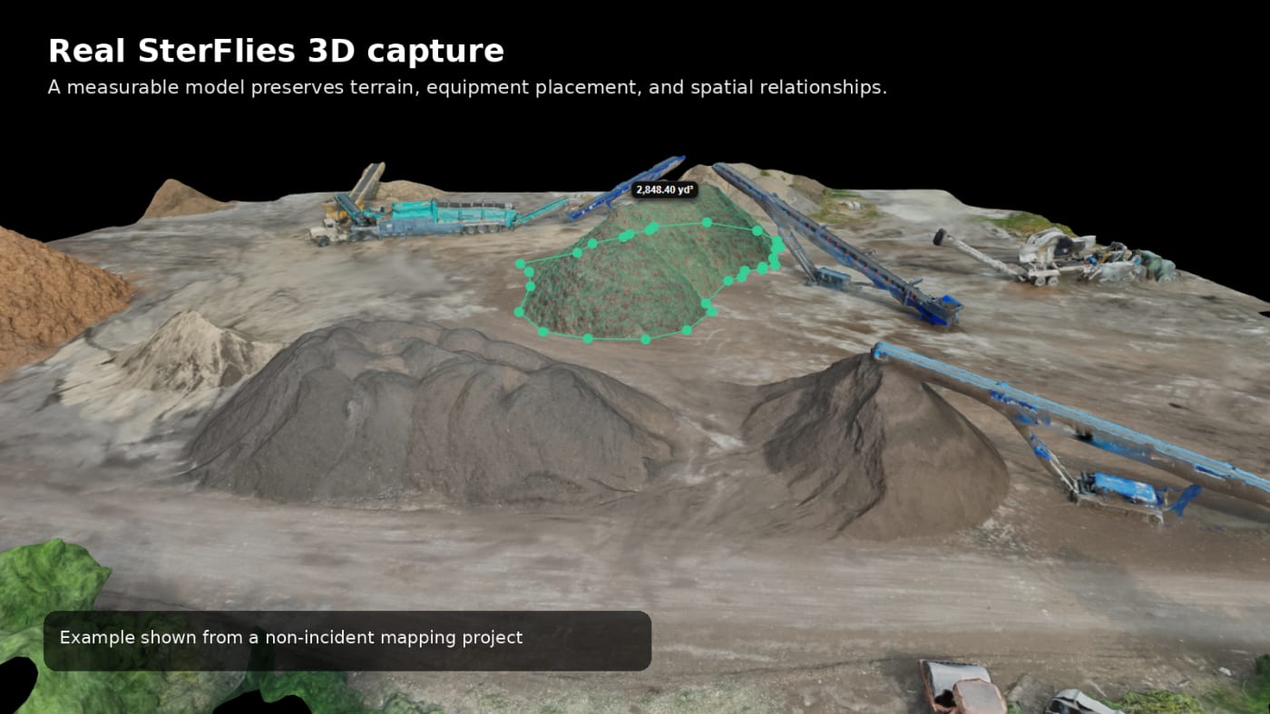 SterFlies 3D mapping model with measurement tools visible