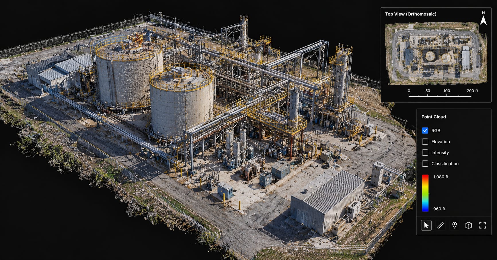 Forensic mapping and reality capture visualization of an industrial site