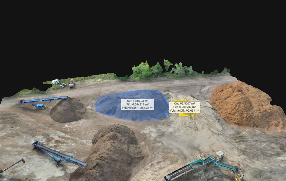 Top-down view of volumetric cut/fill zones