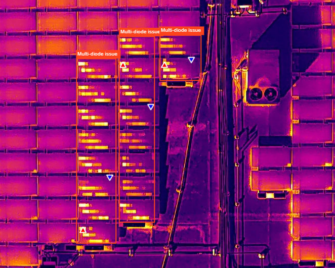 Annotated thermal frame showing multiple multi-diode issues