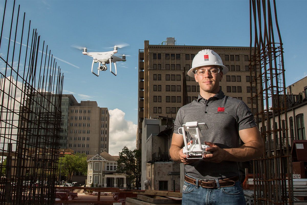 Drone inspecting construction site for safety oversight