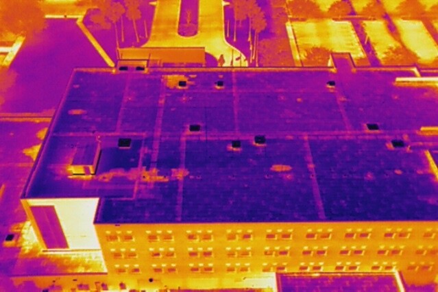Thermal drone imagery used to identify anomalies on a commercial roof