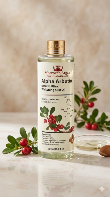 Moroccan Argan Essential Oils 6in1: Alpha Arbutin Natural Ultra Whitening Skin Oil.
