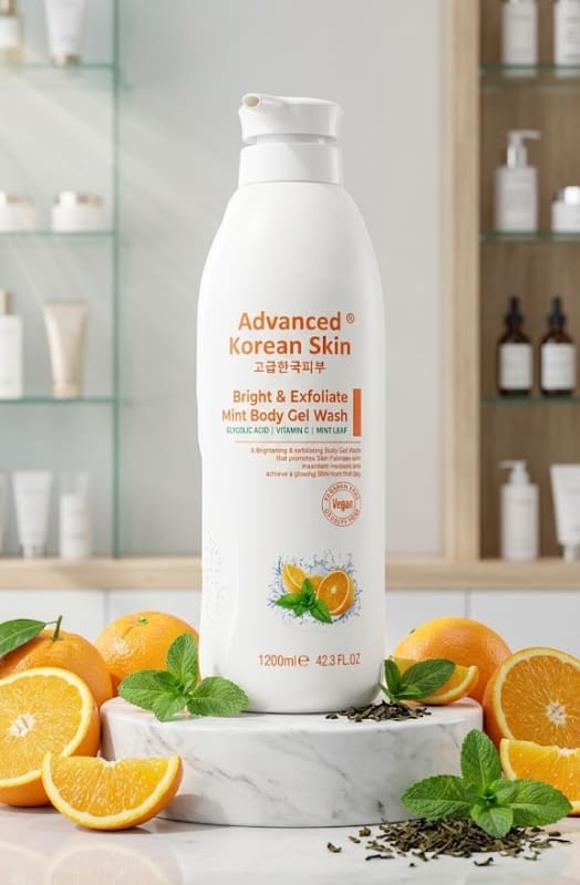 Advanced Korean Skin Bright & Exfoliate Mint Body Gel Wash.