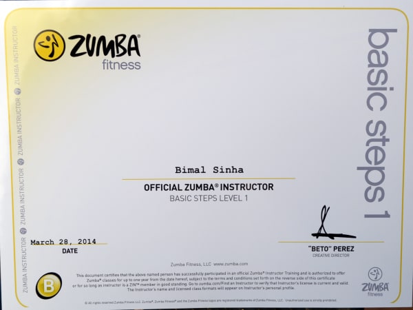 Zumba B1 certificate