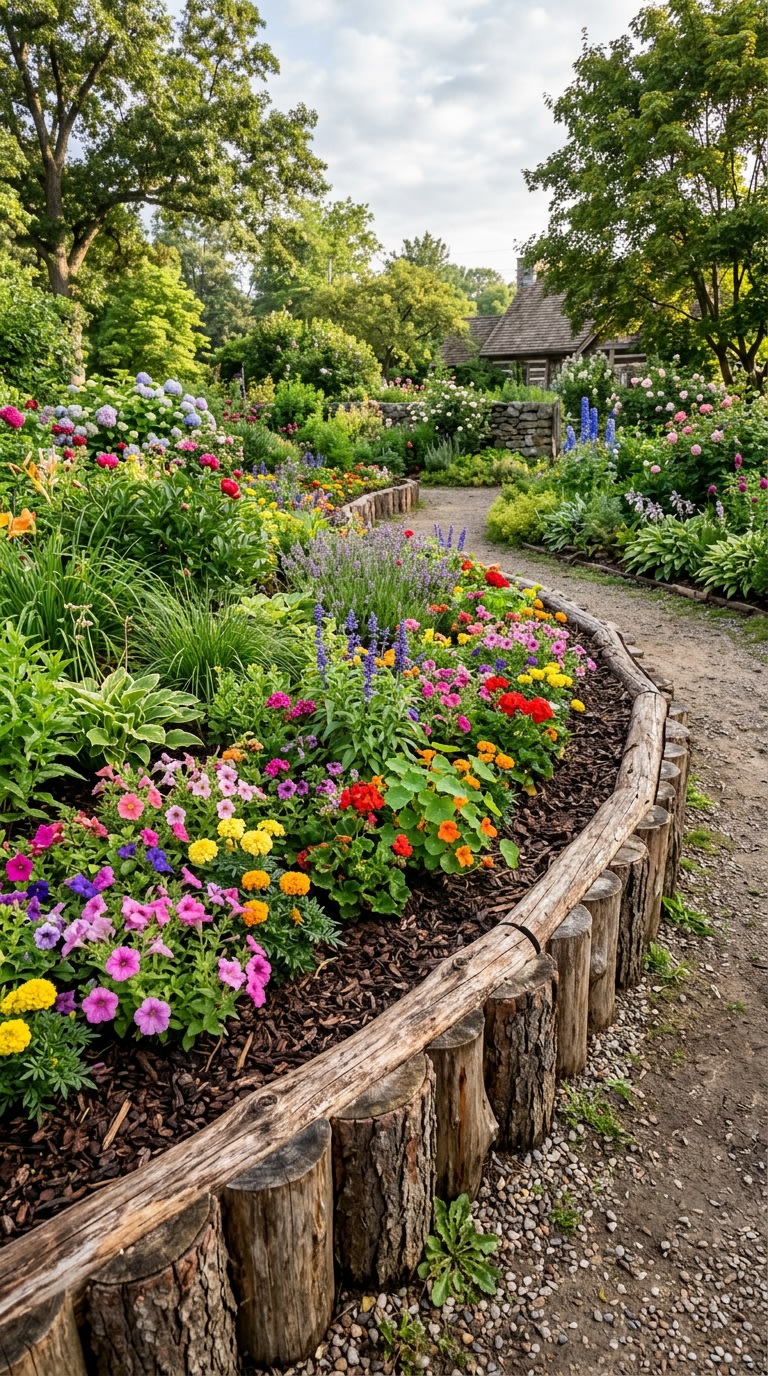 2. Charming Wooden Edging for a Rustic Feel