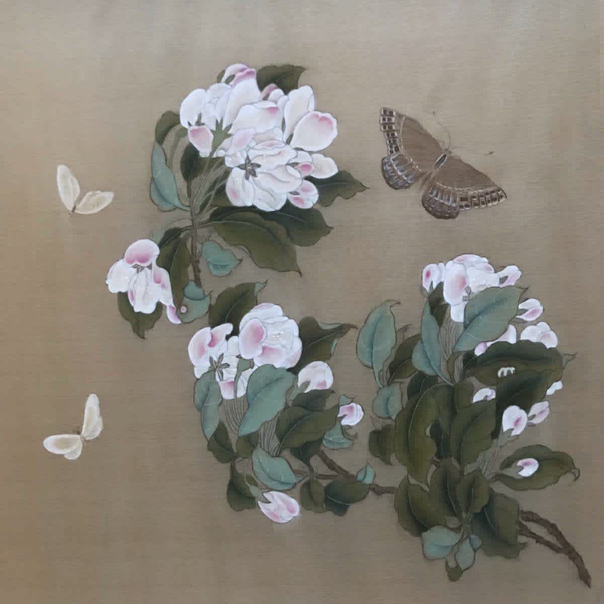 White flower and butterflies