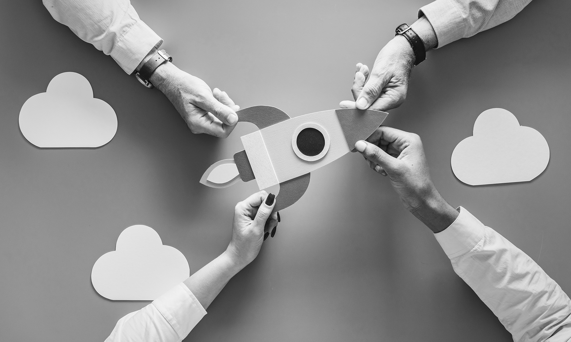 Business People with Startup Rocket