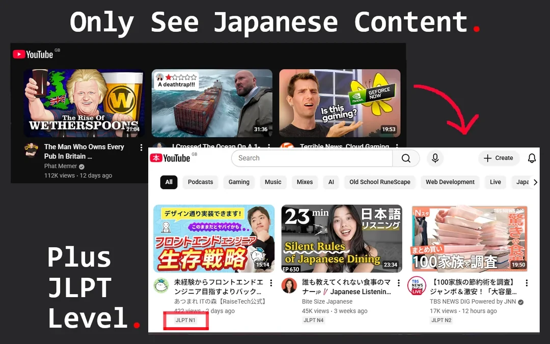 NihongoTube - YT videos only in JP, JLPT ranked & more screenshot