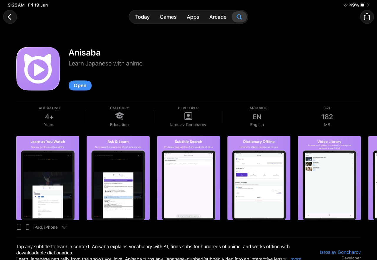 Learn Japanese from Anime on iPad with ANISABA