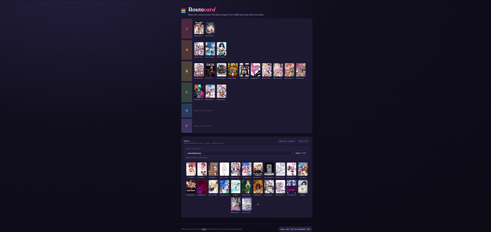 VN Tier List Creator with Markdown Export