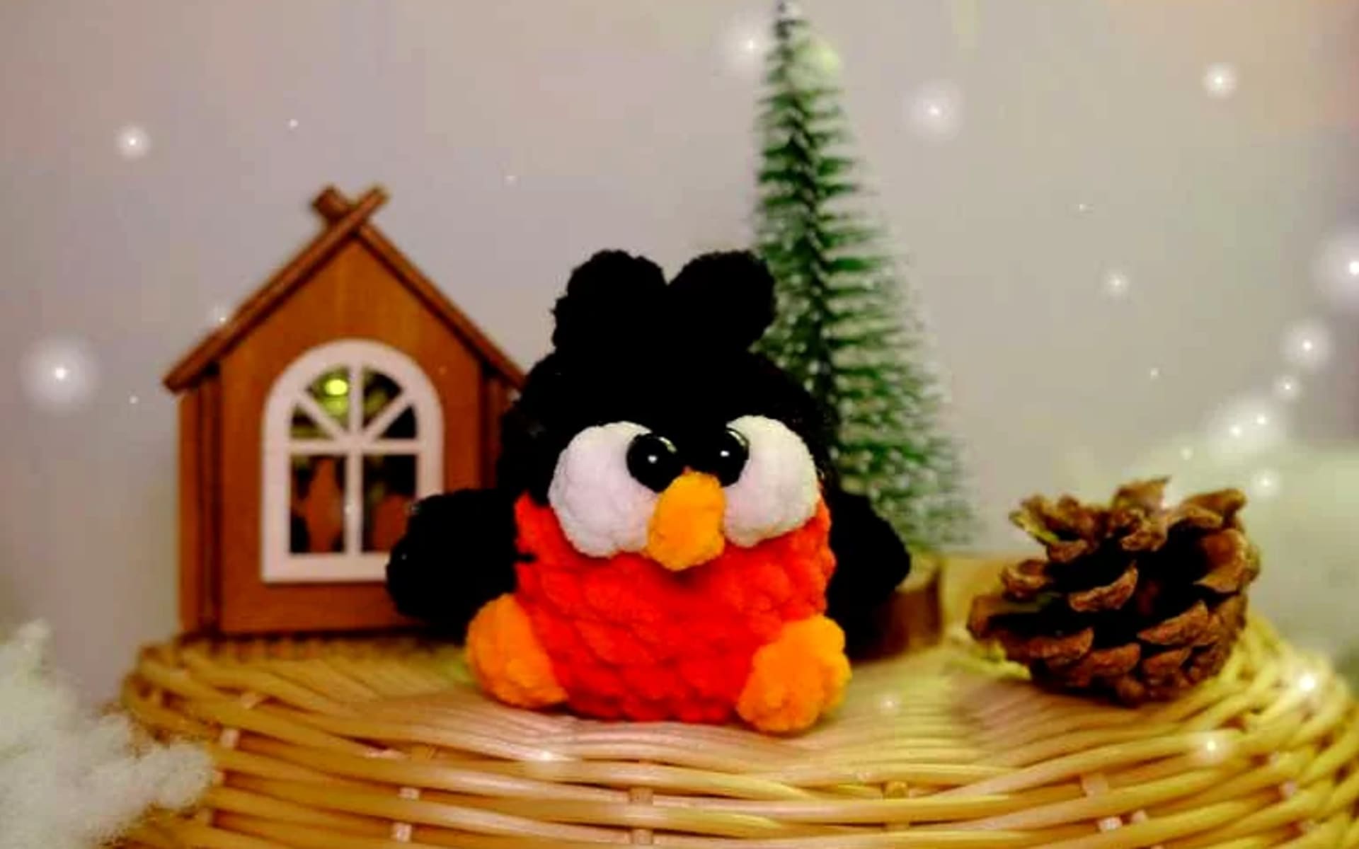 Finished Fluffy Bullfinch amigurumi crochet bird