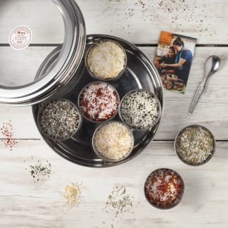 Flavoured Sea Salts Collection with 7 Flavoured Salts, and Stainless Steel Storage Tin