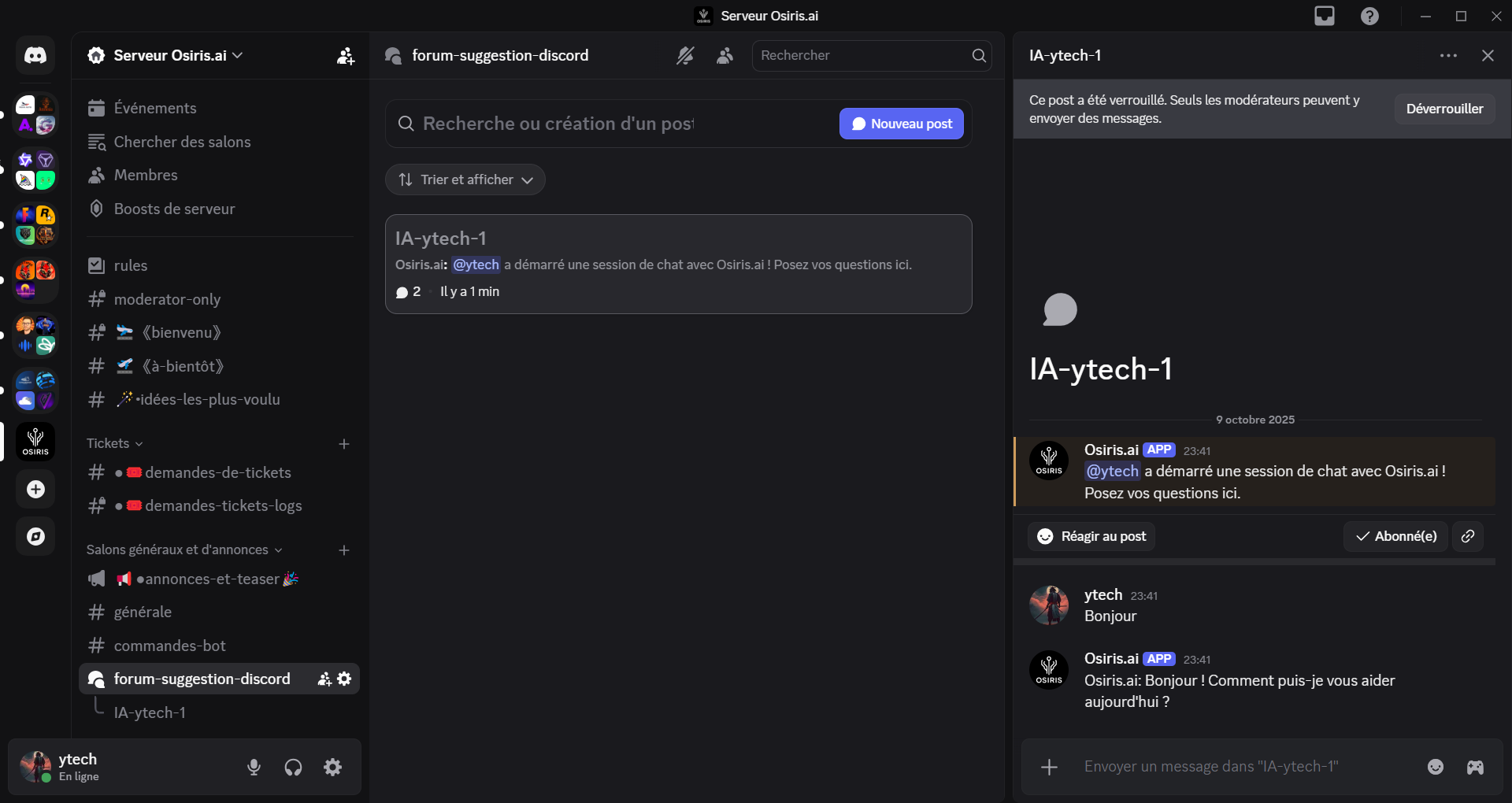 Interface Discord Osiris