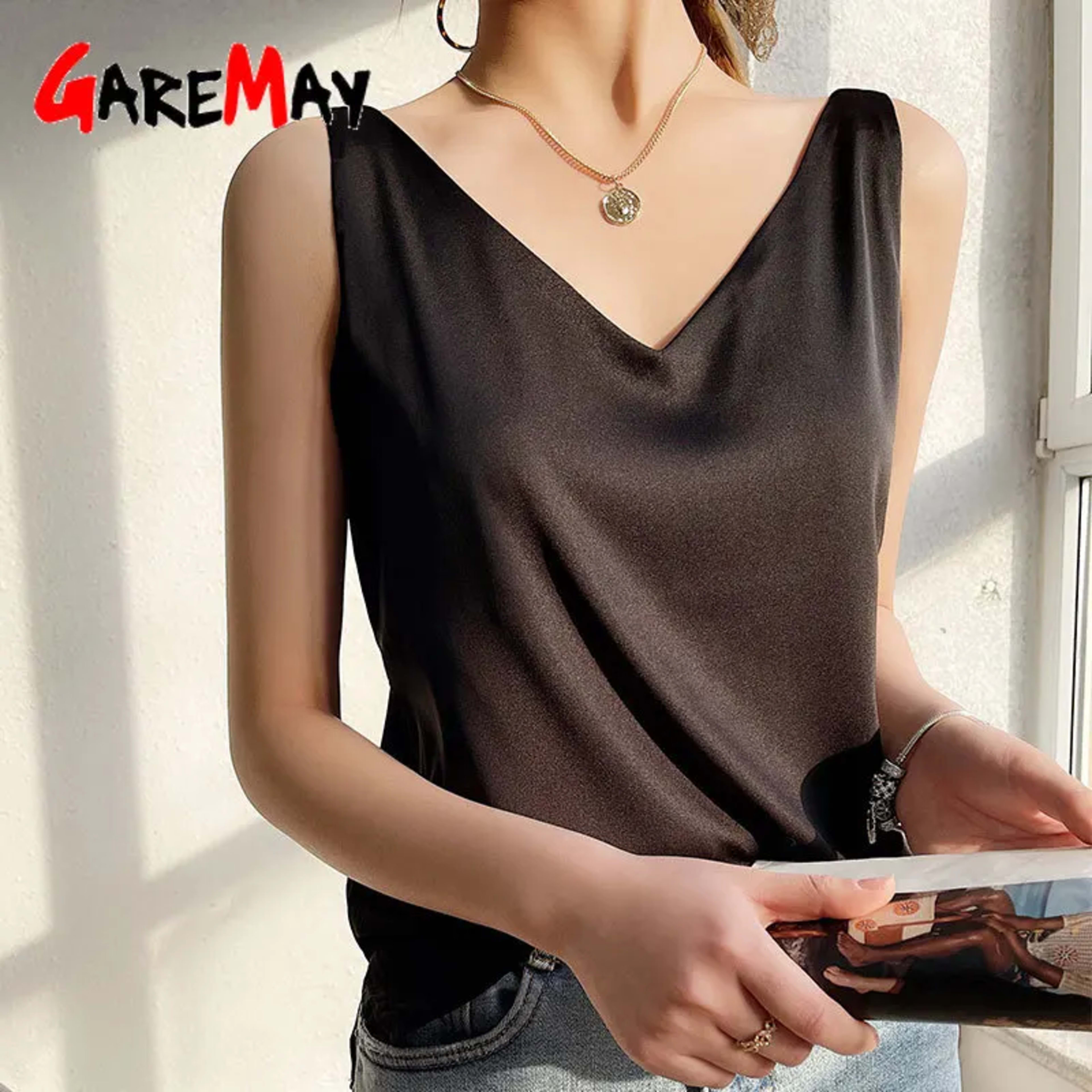 Women's Blouses New Summer Casual V Neck Basic Satin Blouse Top 2025 Loose White Office Green Silk Blouses for Women 3