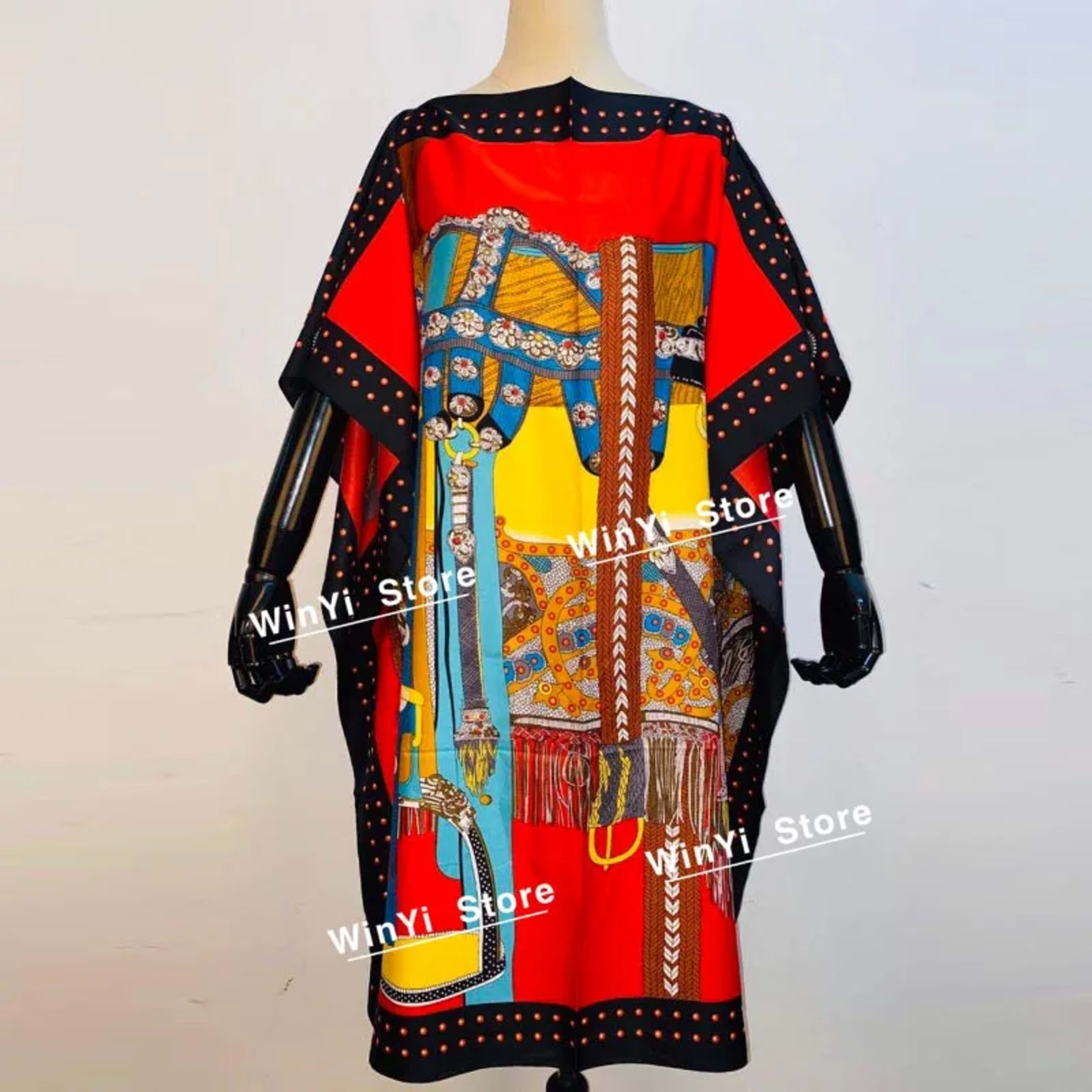 Printed Dresses For Women 2020 Fashion Design Loose Dress Batwing Maxi Long Femme Vestidos Summer Autumn Party Elegant D 25