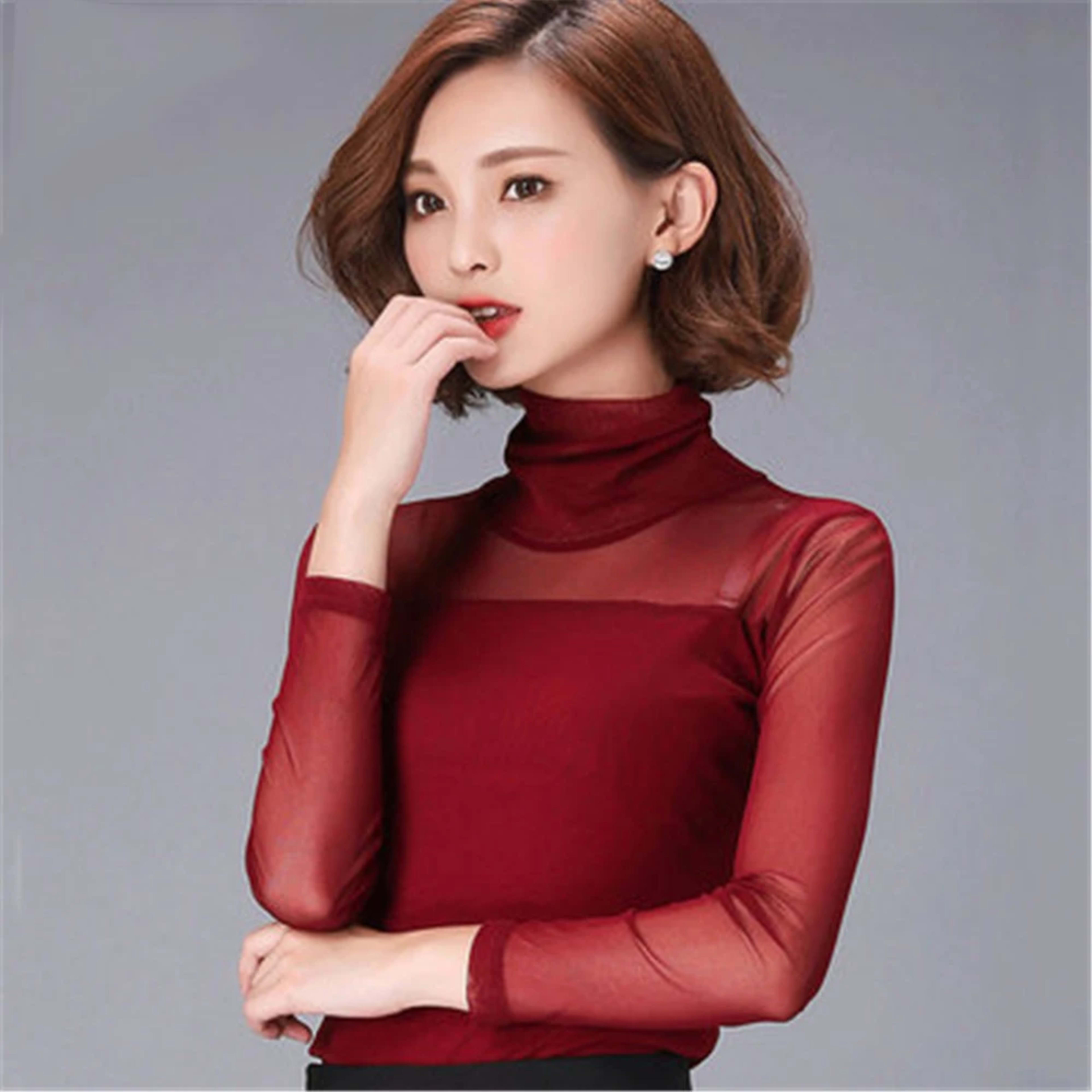 Blusas 2022 Autumn Winter Lace Blouse Fashion Crochet Lace Tops Long Sleeve Shirt Women Blouses Red Black Blue White Bas 6