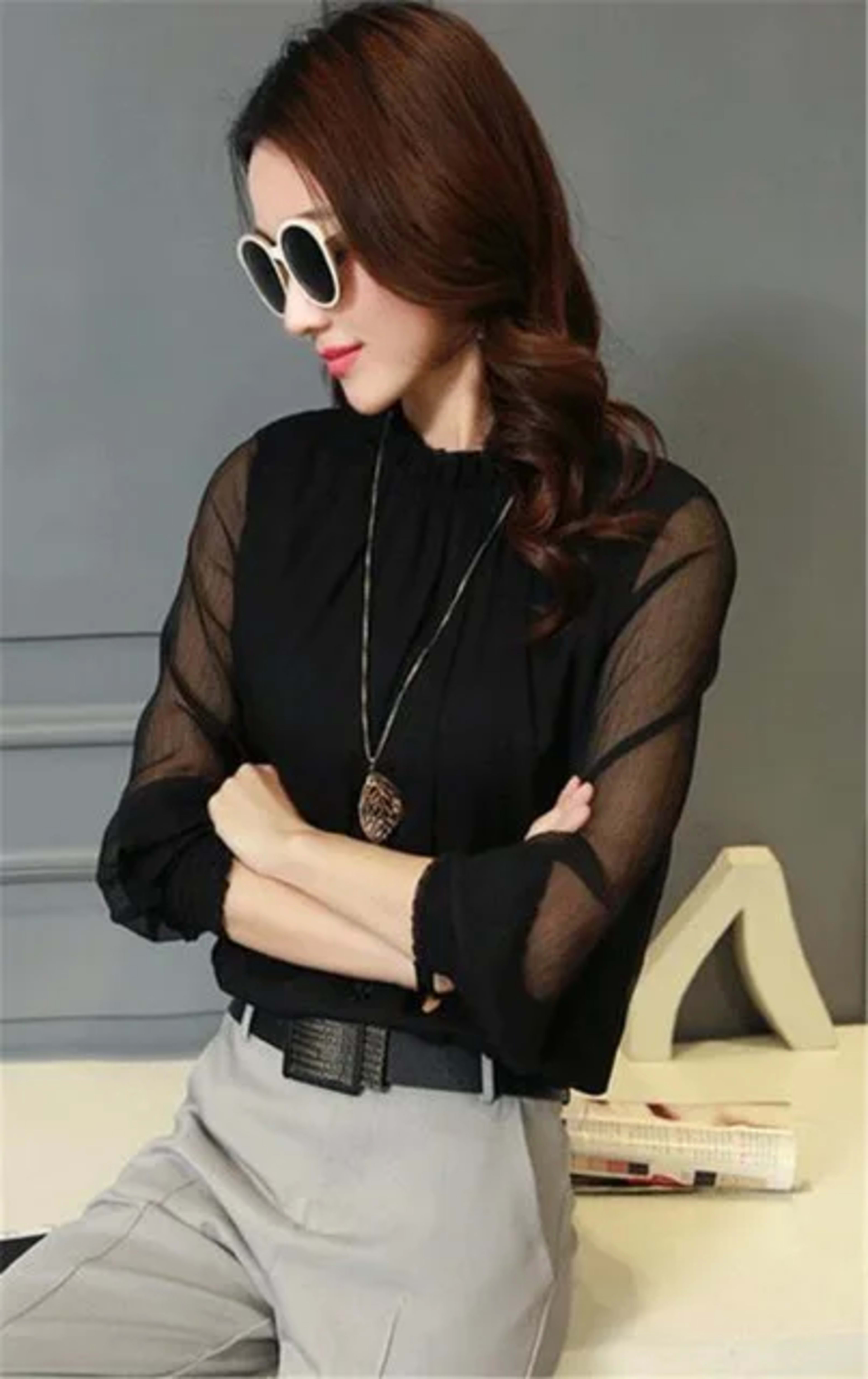 Chiffon Blouse 2019 New Women Tops Long Sleeve Stand Neck Work Wear Shirts Elegant Lady Blouses Casual Solid Color Blusa