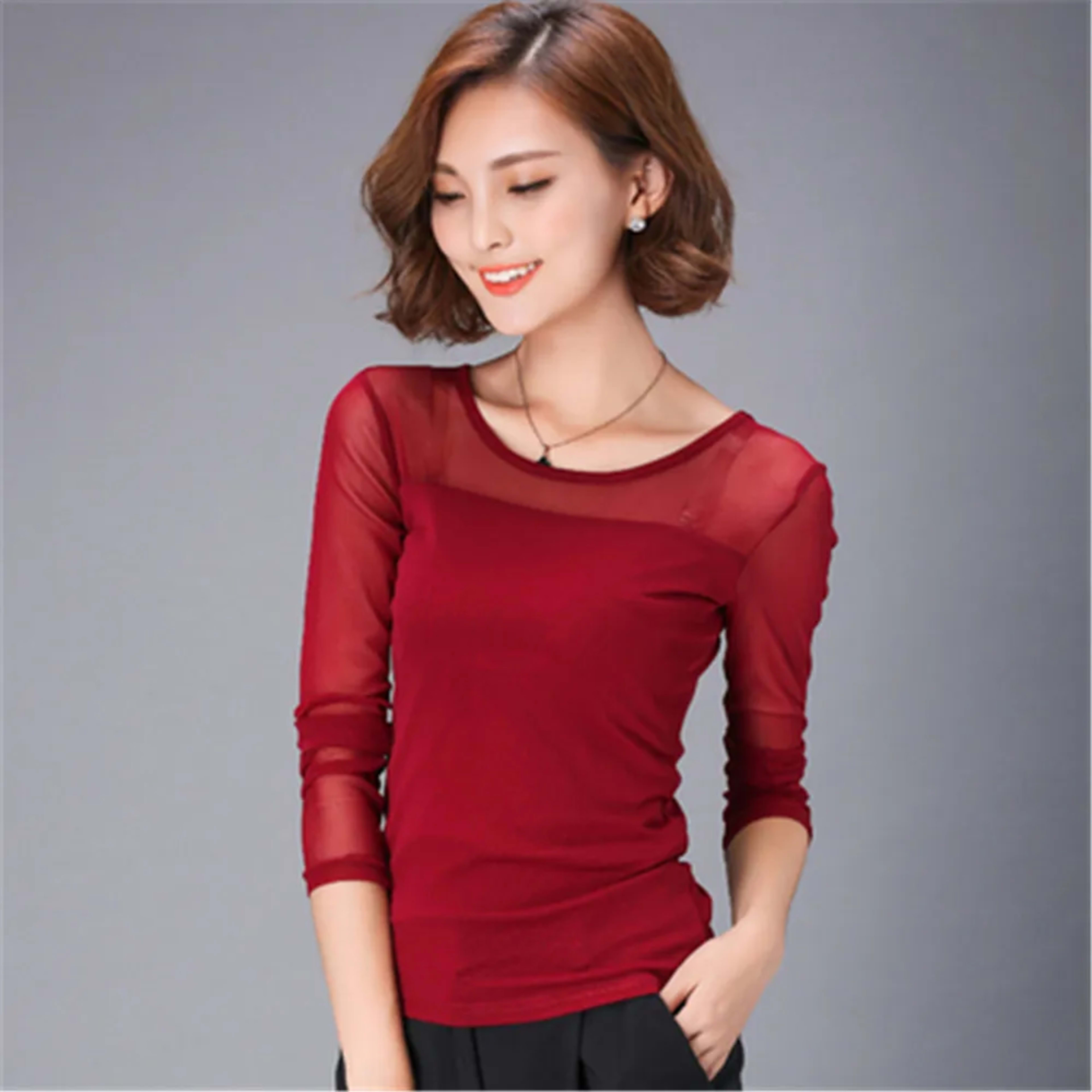 Blusas 2022 Autumn Winter Lace Blouse Fashion Crochet Lace Tops Long Sleeve Shirt Women Blouses Red Black Blue White Bas 2