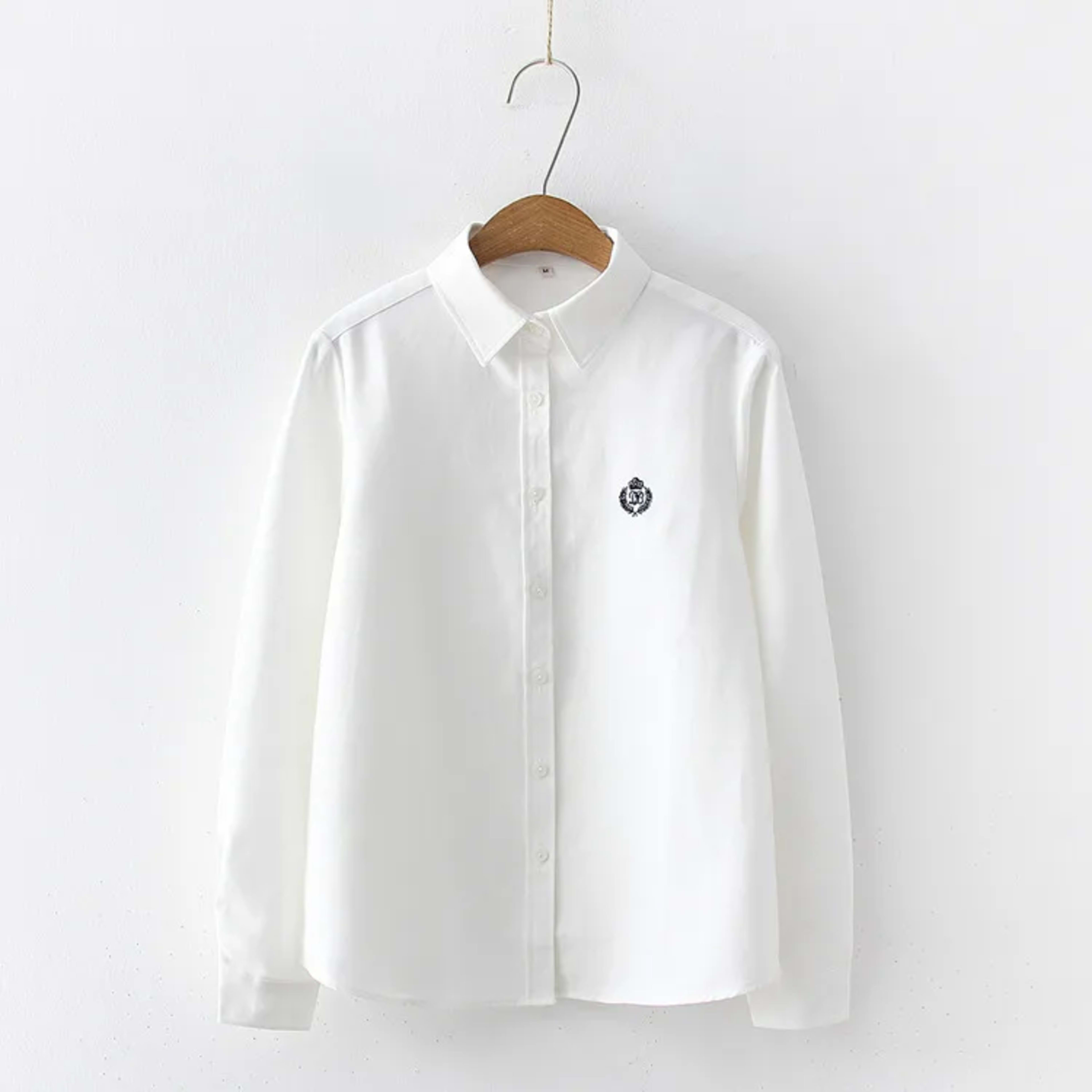 Blouses Woman 2021 Fashion Spring New Women Youth Simple Solid Color Embroidery Long Sleeve Shirt Cotton Casual Lady Blo