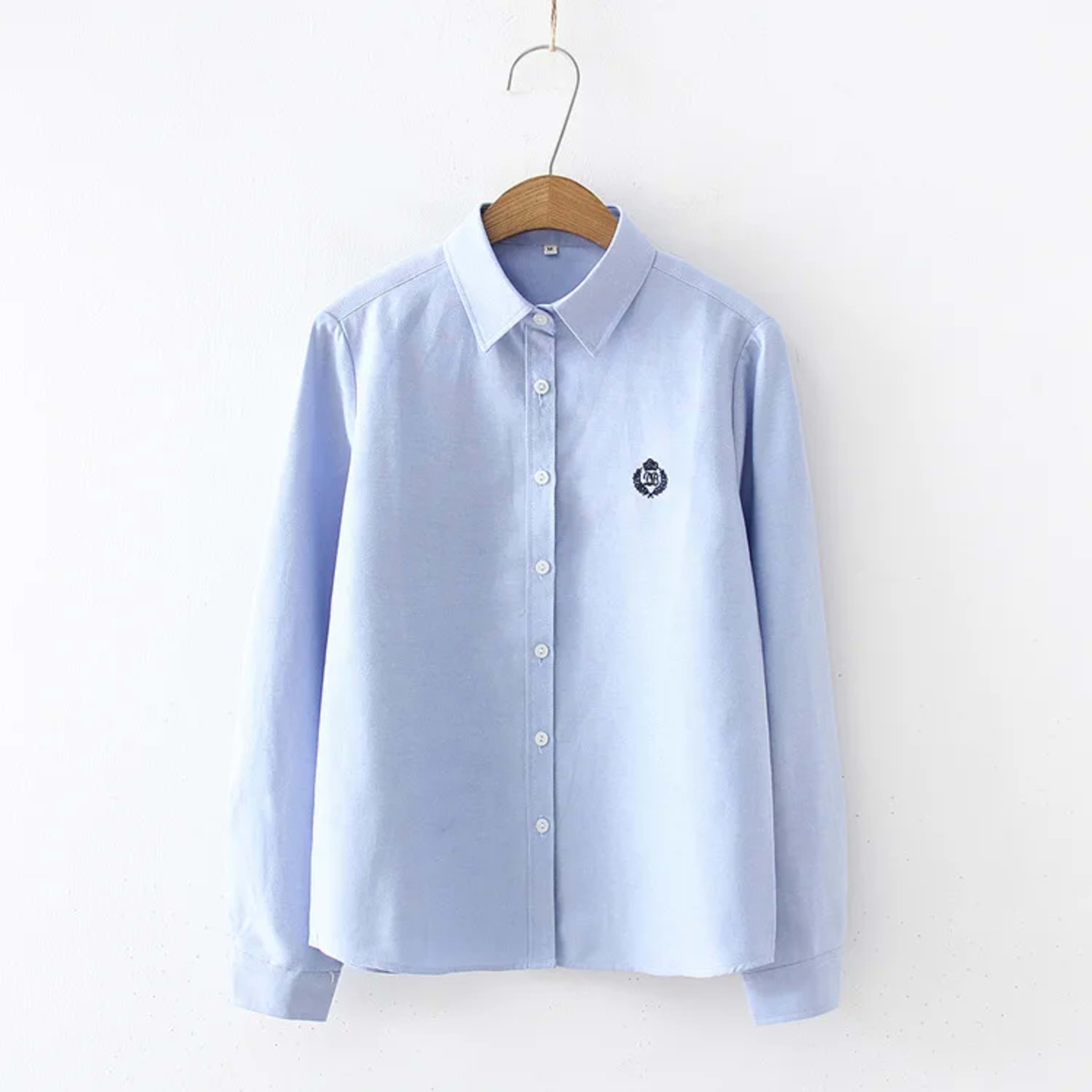 Blouses Woman 2021 Fashion Spring New Women Youth Simple Solid Color Embroidery Long Sleeve Shirt Cotton Casual Lady Blo 5