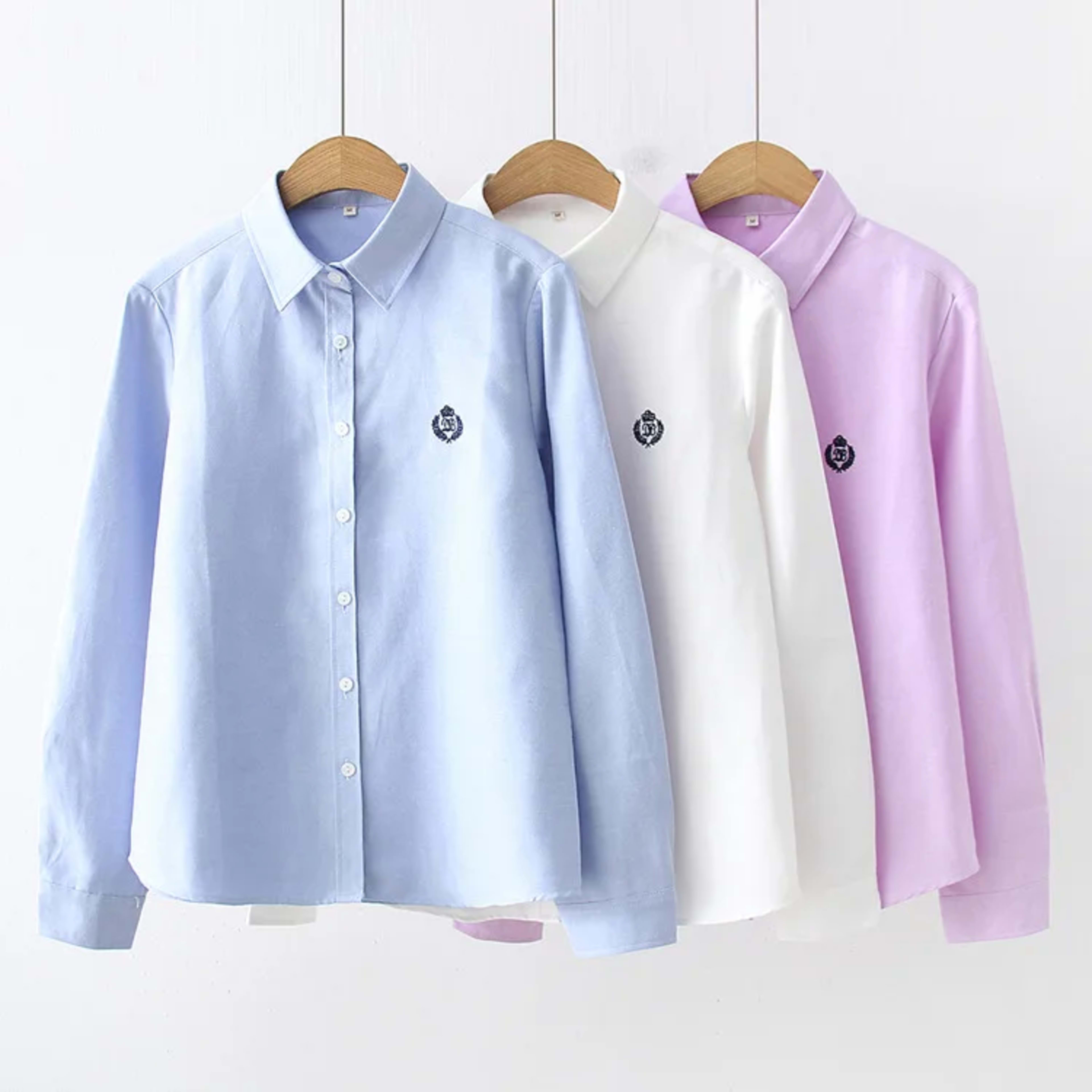 Blouses Woman 2021 Fashion Spring New Women Youth Simple Solid Color Embroidery Long Sleeve Shirt Cotton Casual Lady Blo 3