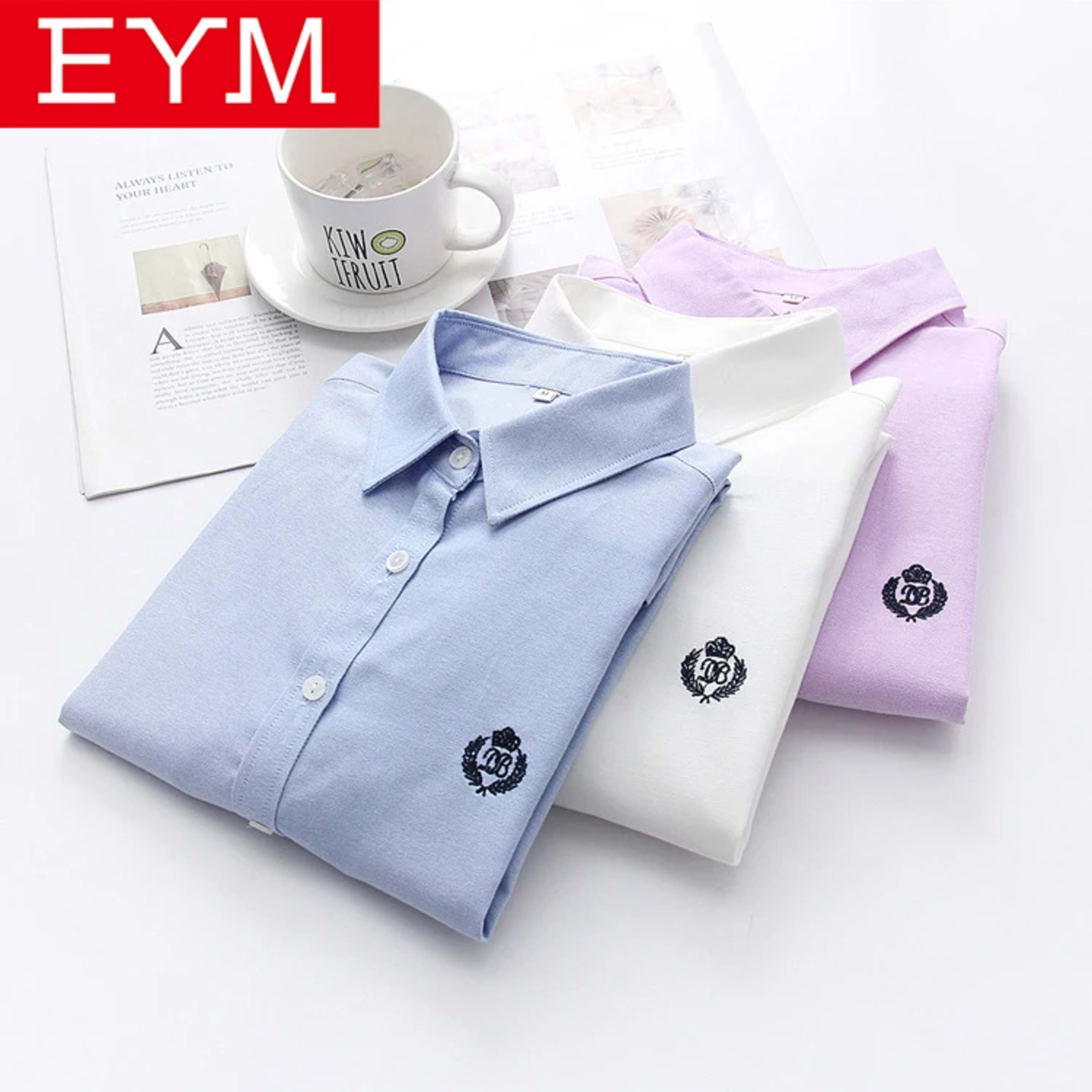 Blouses Woman 2021 Fashion Spring New Women Youth Simple Solid Color Embroidery Long Sleeve Shirt Cotton Casual Lady Blo 1
