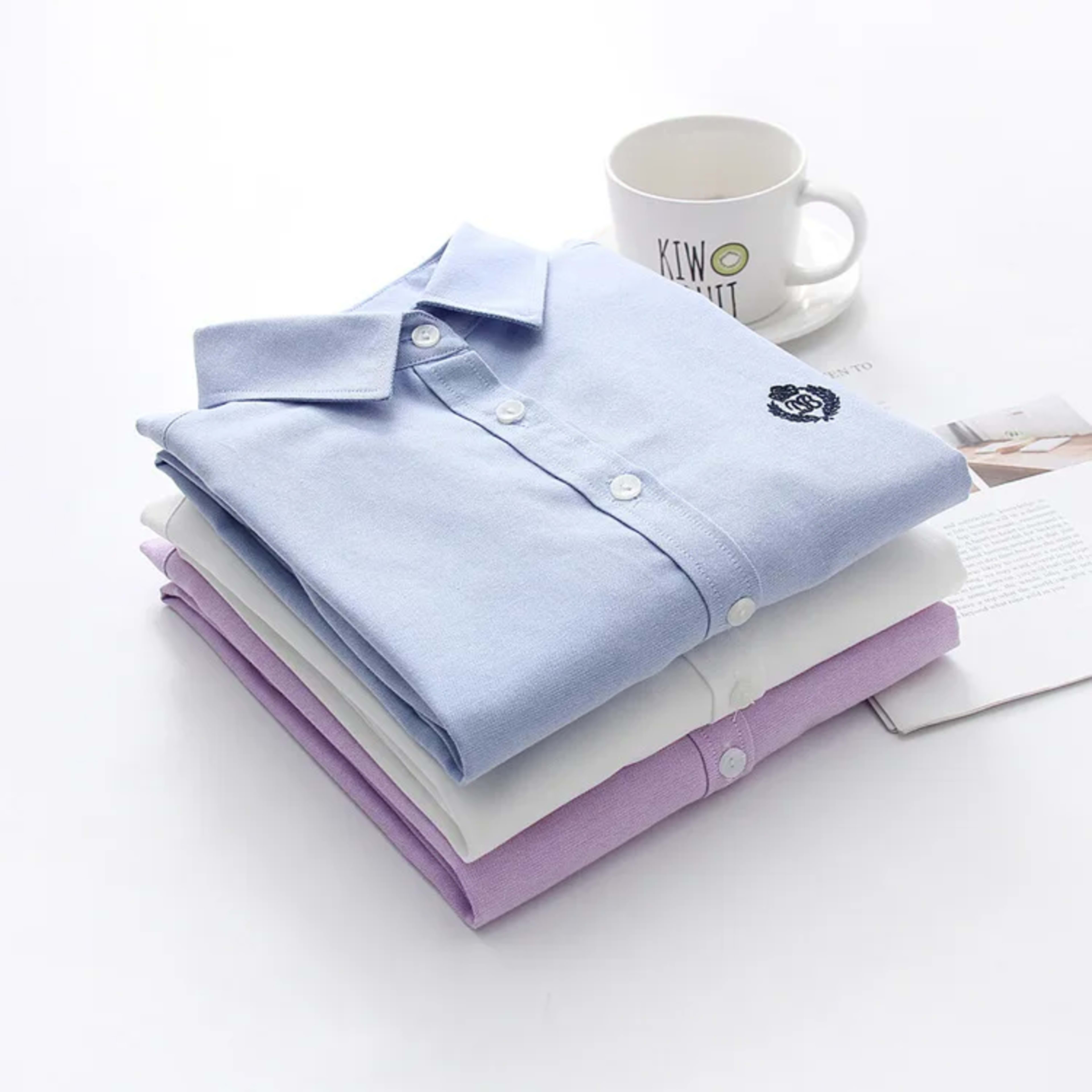 Blouses Woman 2021 Fashion Spring New Women Youth Simple Solid Color Embroidery Long Sleeve Shirt Cotton Casual Lady Blo 2