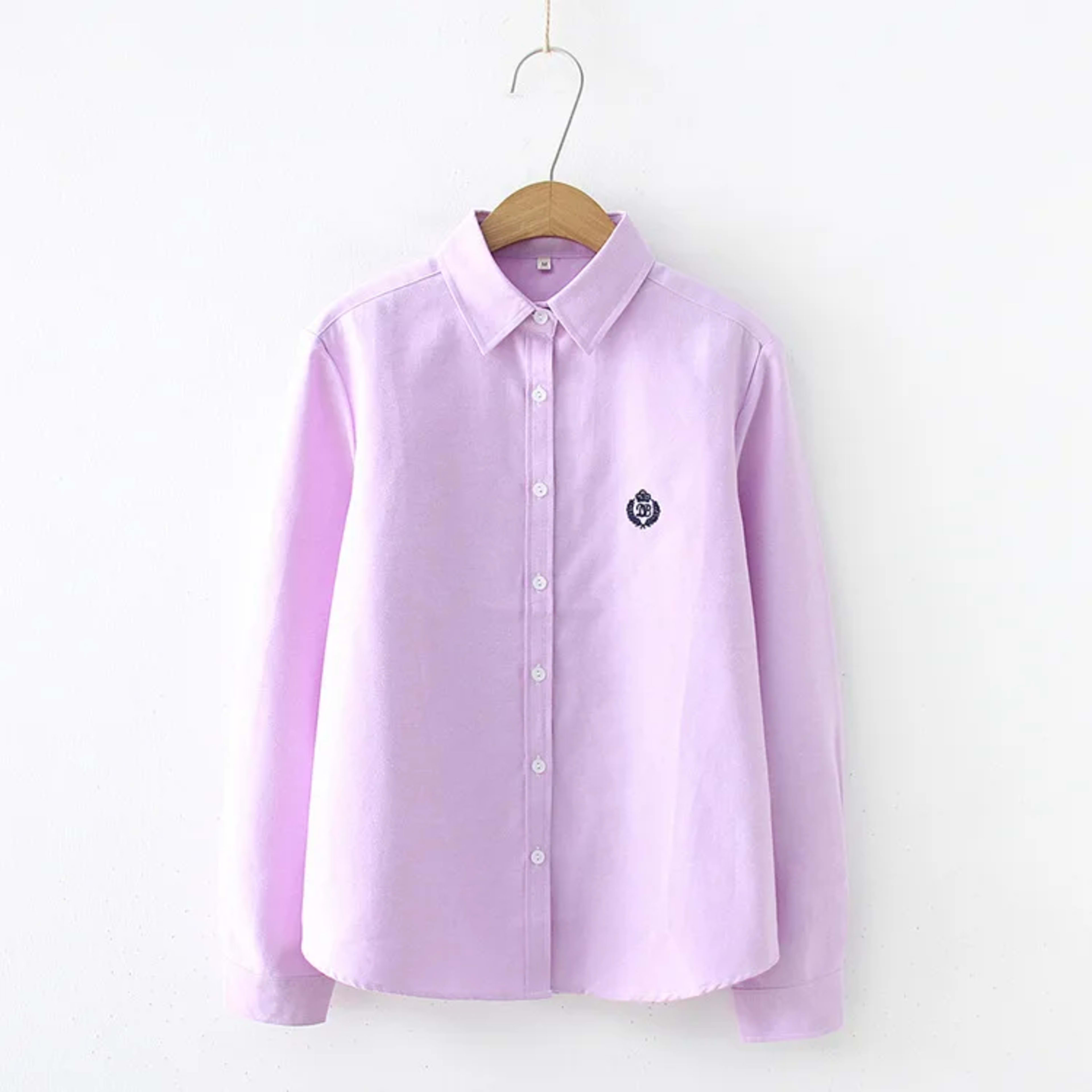 Blouses Woman 2021 Fashion Spring New Women Youth Simple Solid Color Embroidery Long Sleeve Shirt Cotton Casual Lady Blo 6