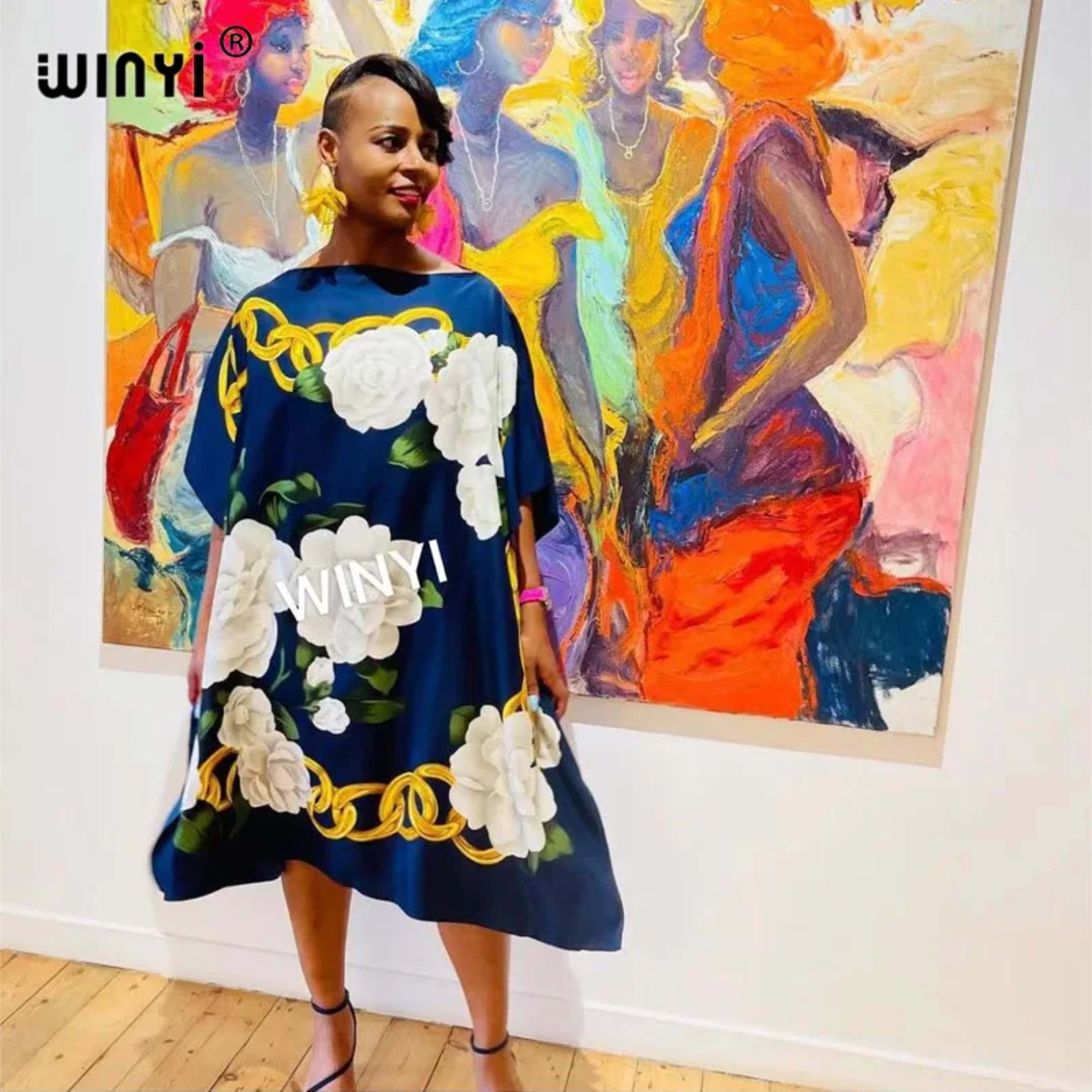 Printed Dresses For Women 2021 Fashion Design Loose Dress Batwing Maxi Long Femme Vestidos Summer Autumn Party Elegant D 3