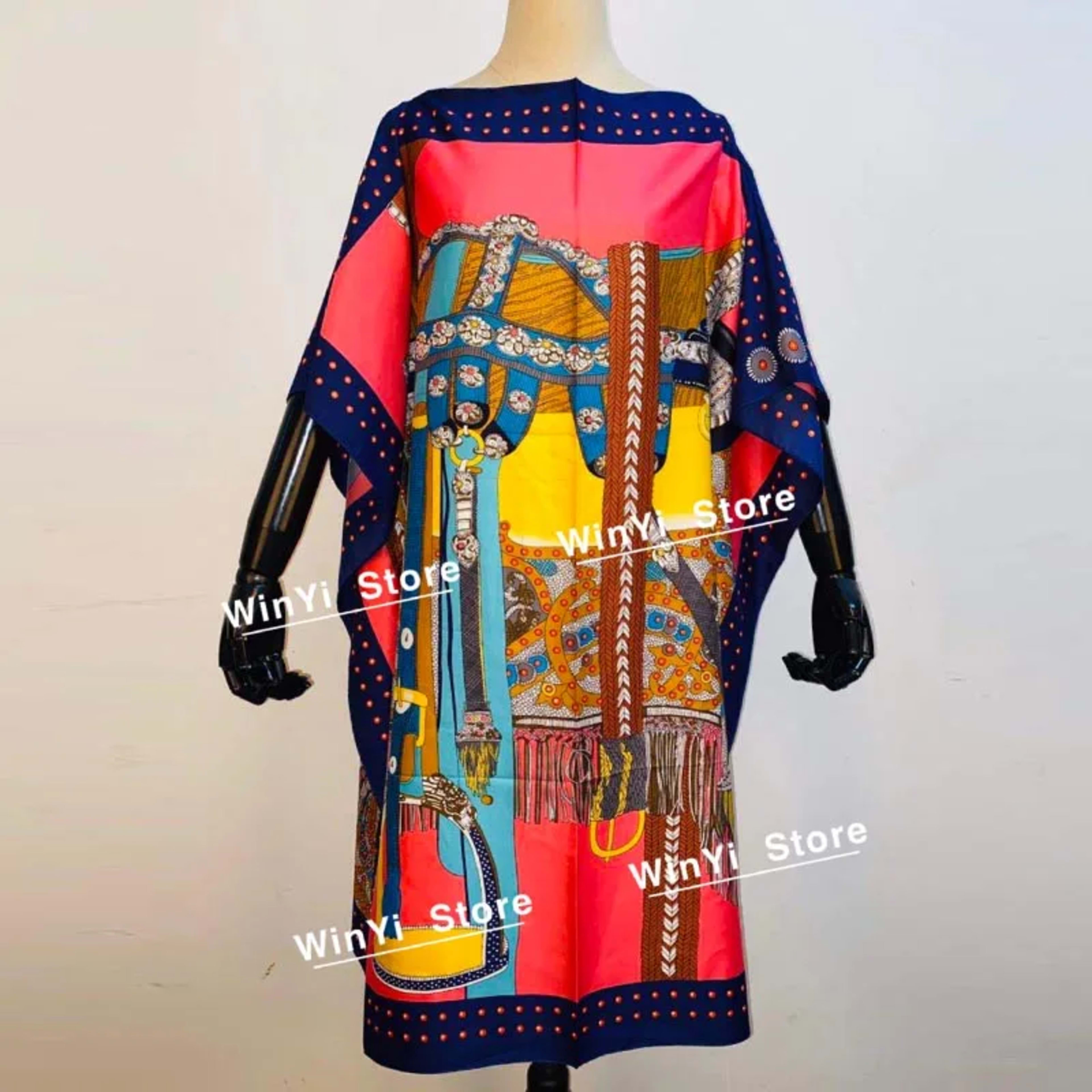 Printed Dresses For Women 2020 Fashion Design Loose Dress Batwing Maxi Long Femme Vestidos Summer Autumn Party Elegant D 19