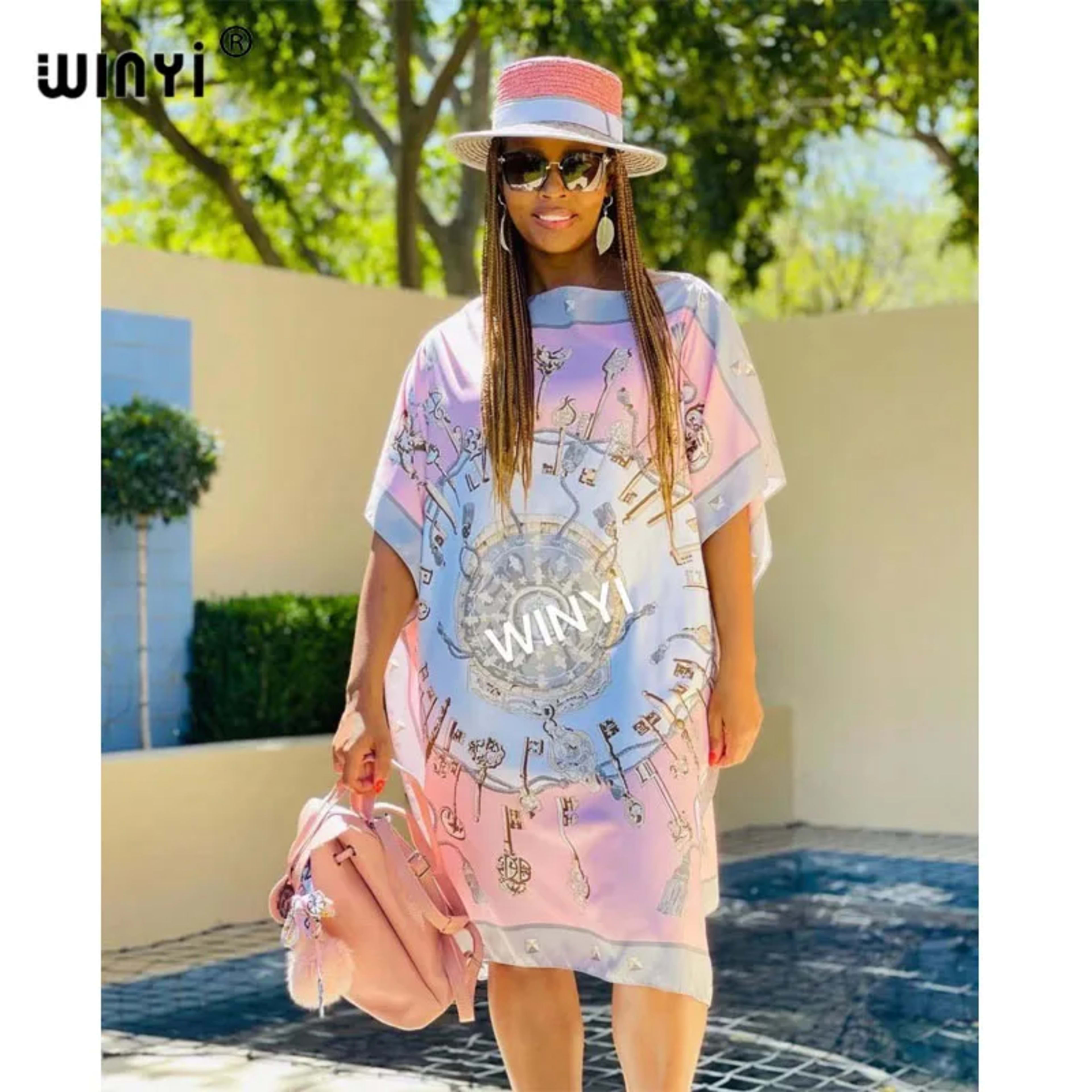 Printed Dresses For Women 2021 Fashion Design Loose Dress Batwing Maxi Long Femme Vestidos Summer Autumn Party Elegant D