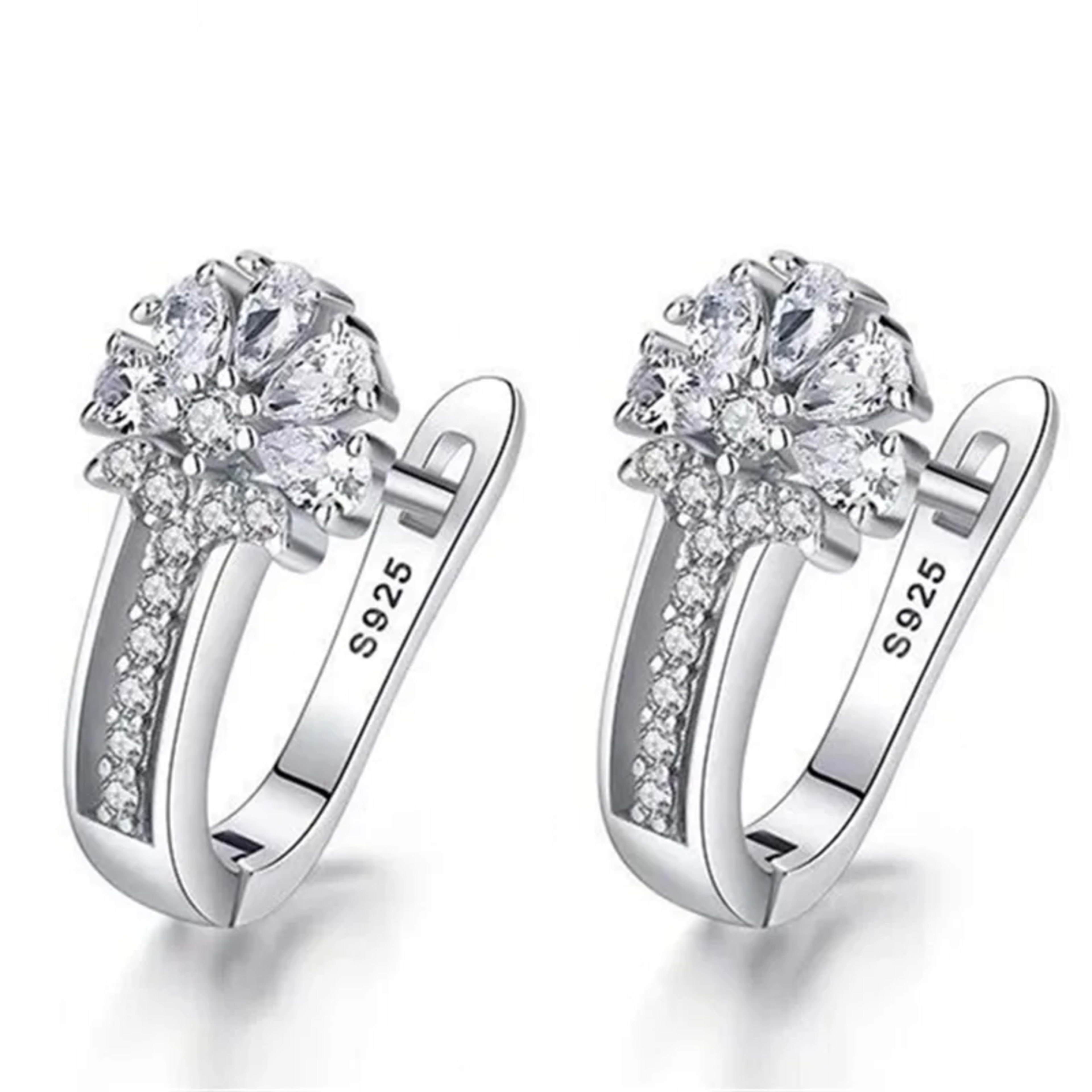 Fine Jewelry 925 Sterling Silver Earrings Inlaid With Zircon Crystal Flower Earrings Charm Jewelry For Women Gift Engage 6