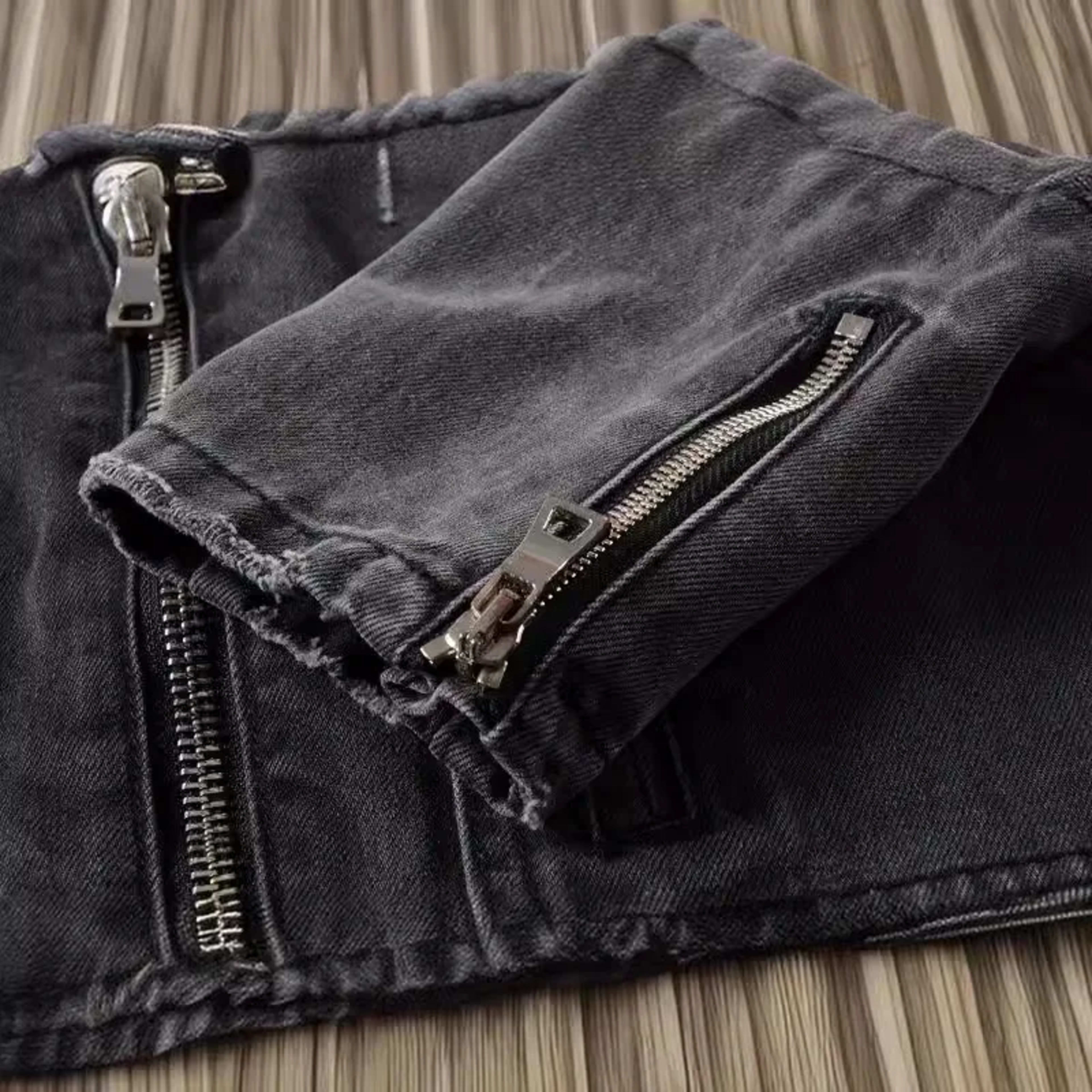 Men's Denim Jacket for Autumn and Winter. American Retro High Street Punk Style Fashionable Ripped Slim-fit Motorcycle J 4