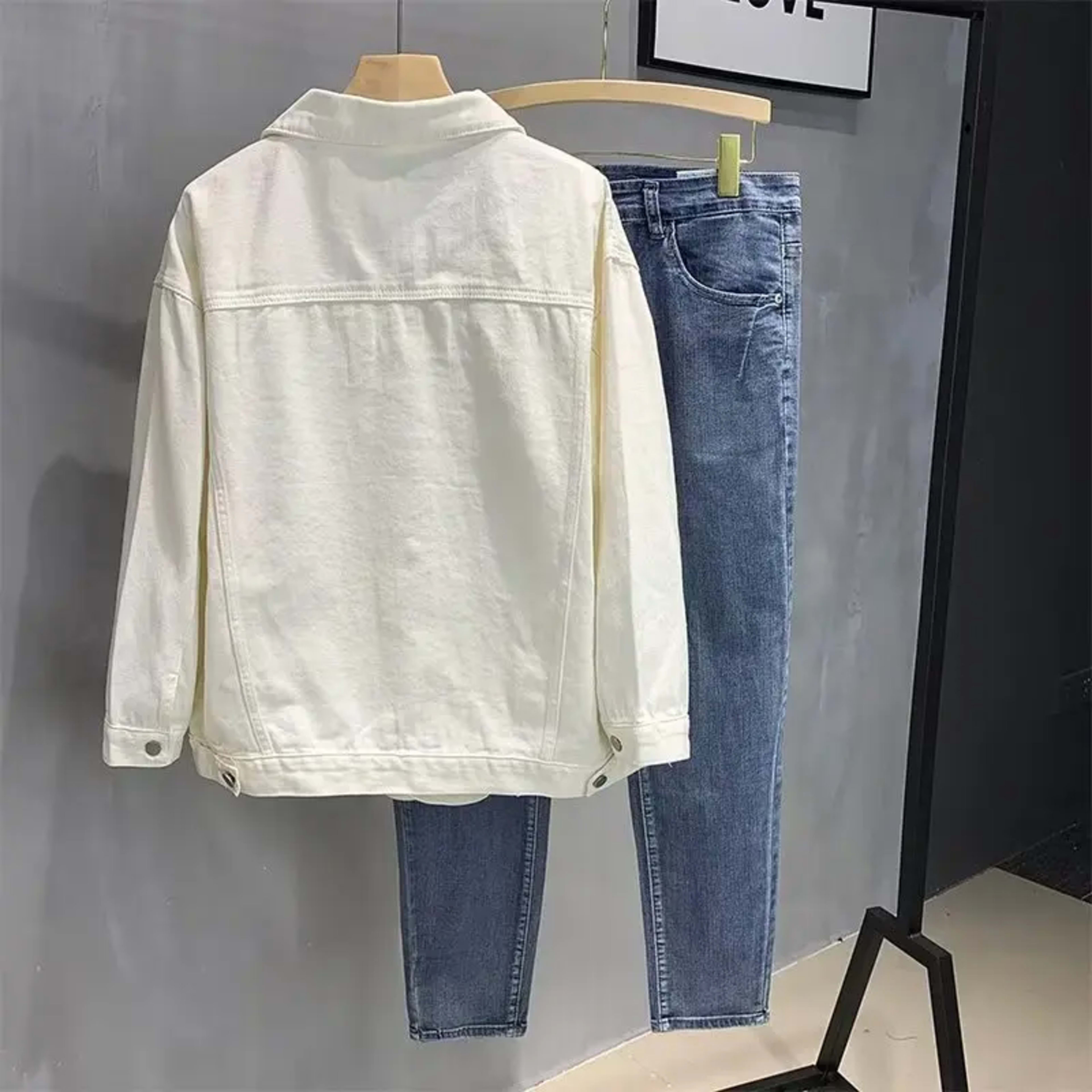 Stylish Pure White Denim Jacket for Men Retro Workwear Spring Autumn Versatile Fashionable Trendy Brand Youthful Long Sl 2