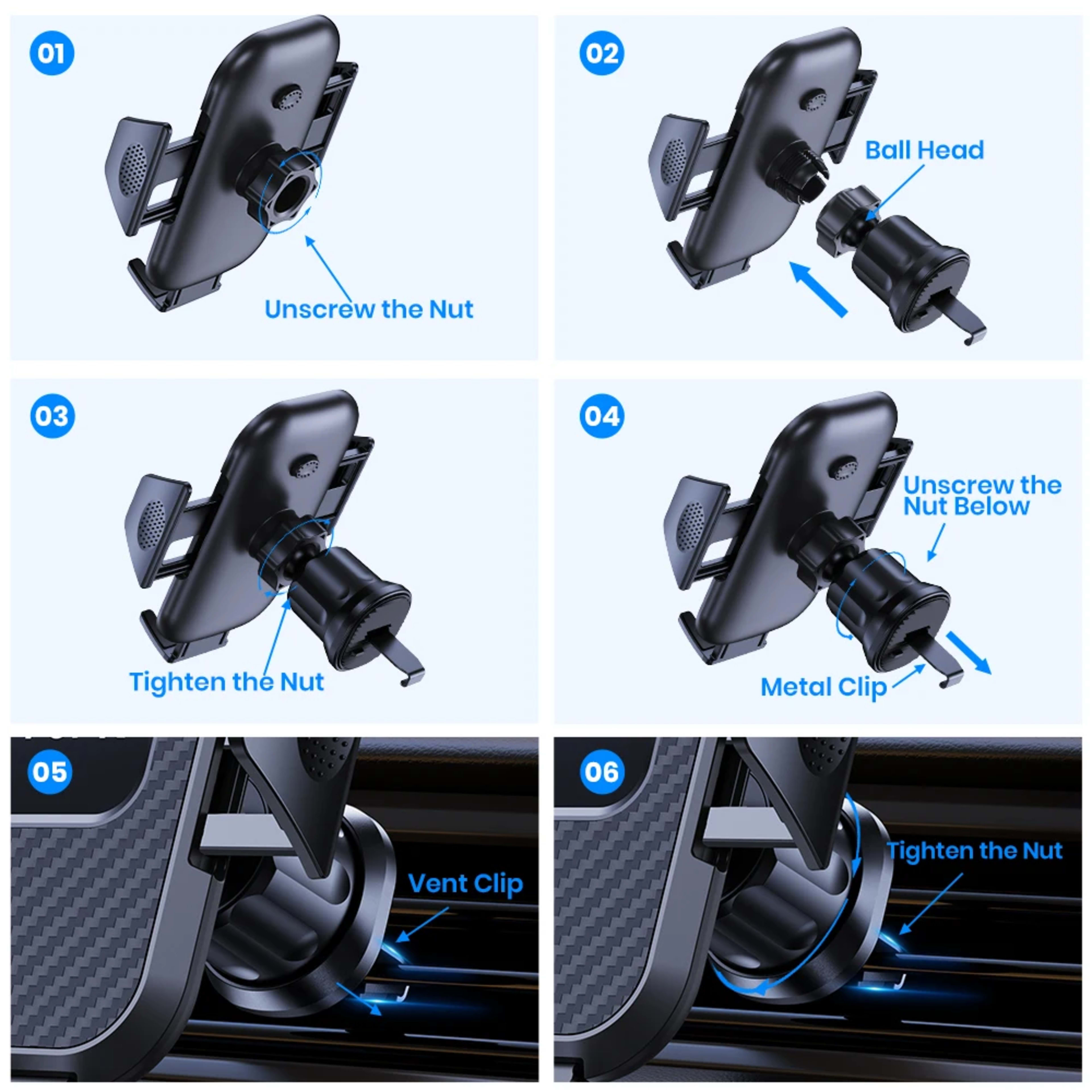 Car Phone Holder Mount,TOPK Upgrade Auto Locking Universal Phone Stand Holder with Hook Clip for Car Air Vent for iPhone 6