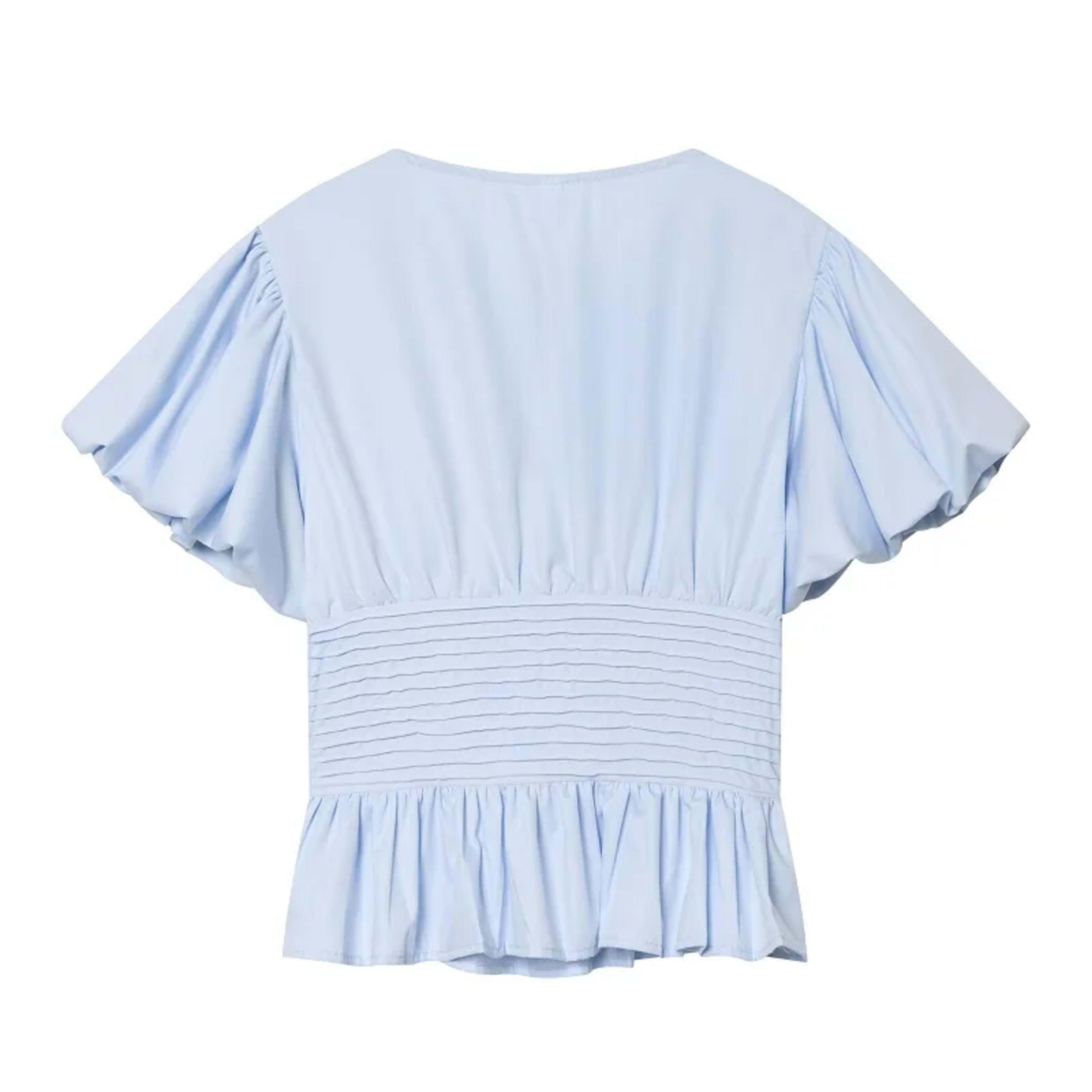 MUJER Blue Ruffle Blouses for Women Puff Sleeve Woman Blouses and Tops Summer Casual Crop Top Woman Fashion Woman Blouse 4