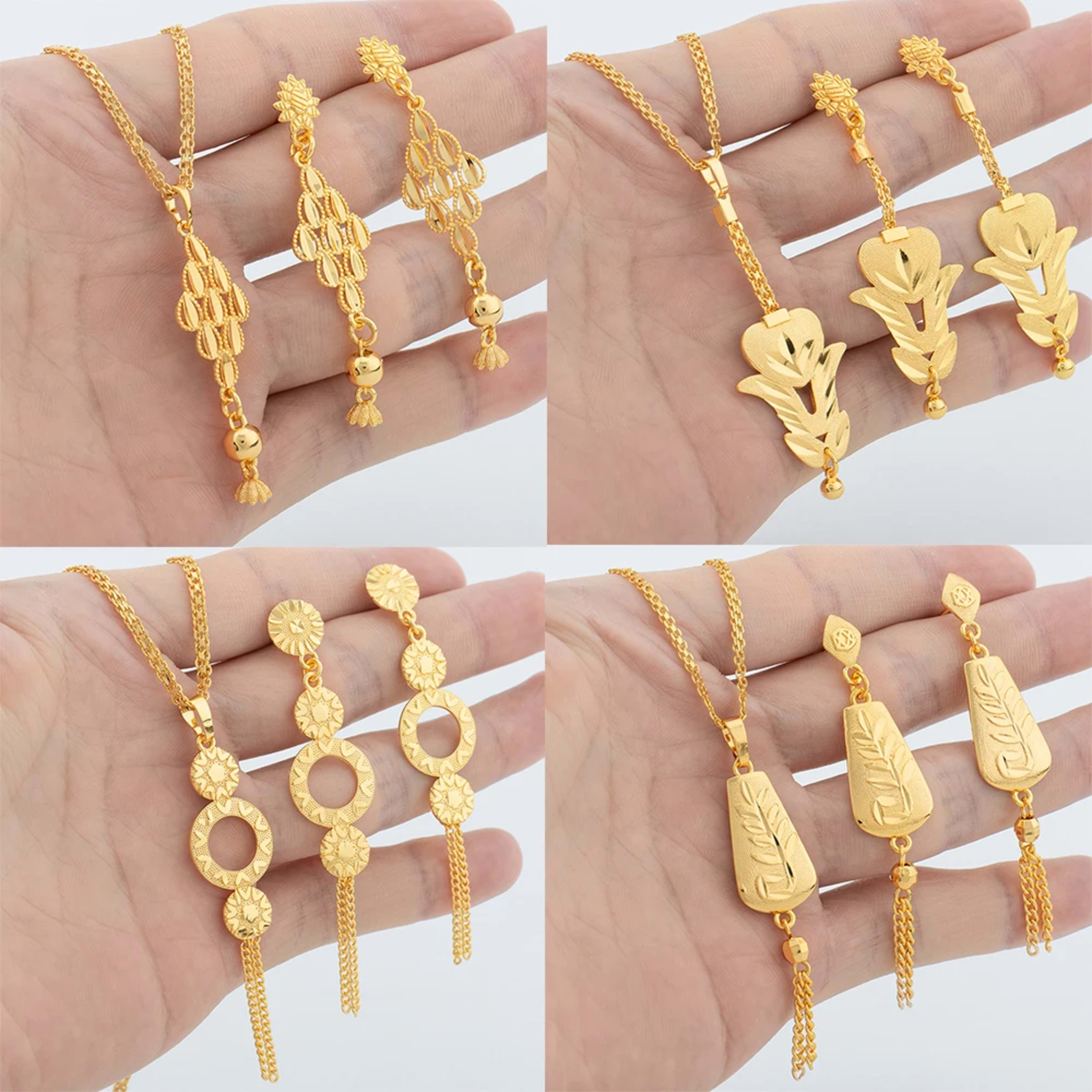 4Sets Jewelry Set For Women Geometry Pendant 40cm Necklace Gold Color Drop Earrings Daily Wear Fashion Wedding Jewelry A 4